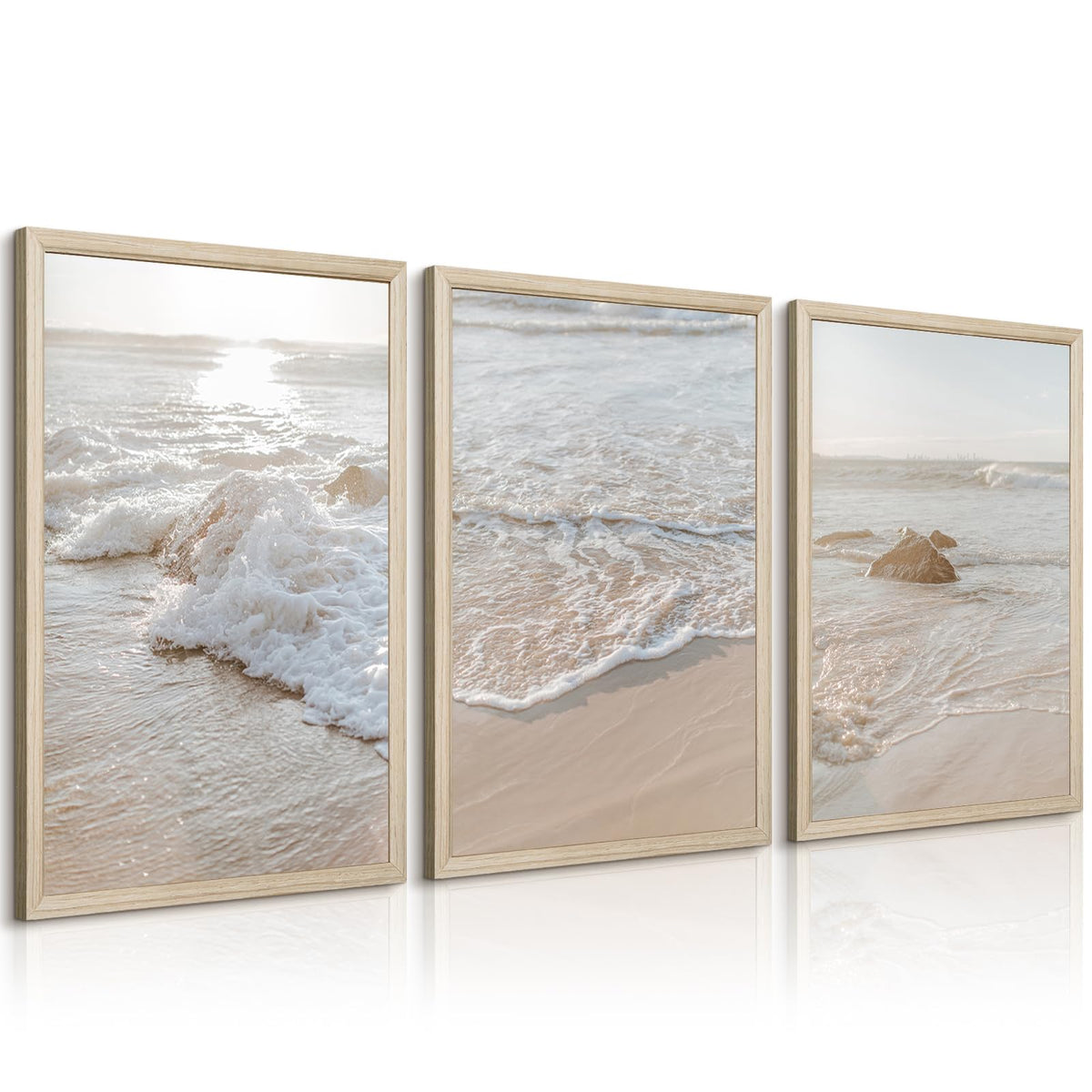 Lhoiplme Beach Wall Art Decor Coastal Ocean Poster Palm Tree Canvas Wall Decor Beachy Room Aesthetic Pictures Blue Waves Prints Beach Coasta Artwork for Bedroom Living Room 12x16 Inch Framed Set of 3