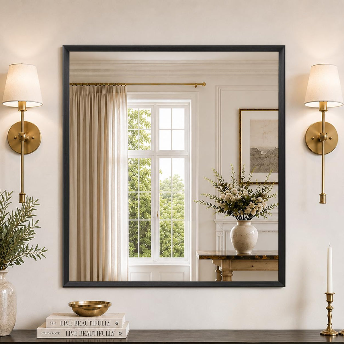 JISOSO 22x30 Inch Black Bathroom Mirror Metal Framed
