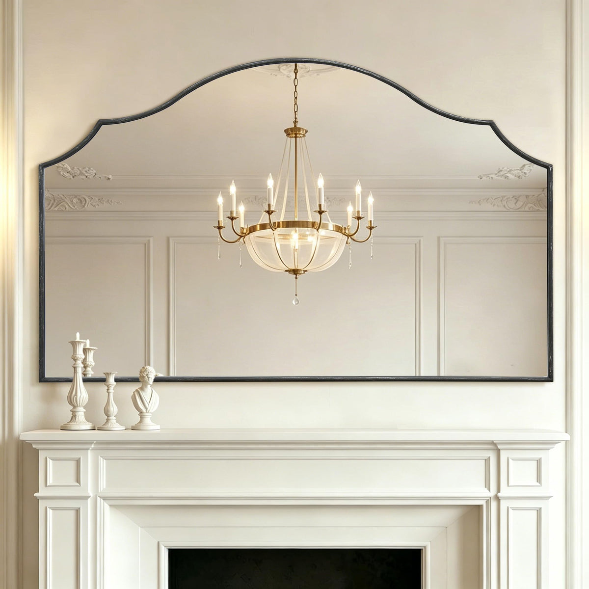 Besdomus Black Scalloped Wall Mirror: 40"x29" Large Wooden Bathroom Mirror