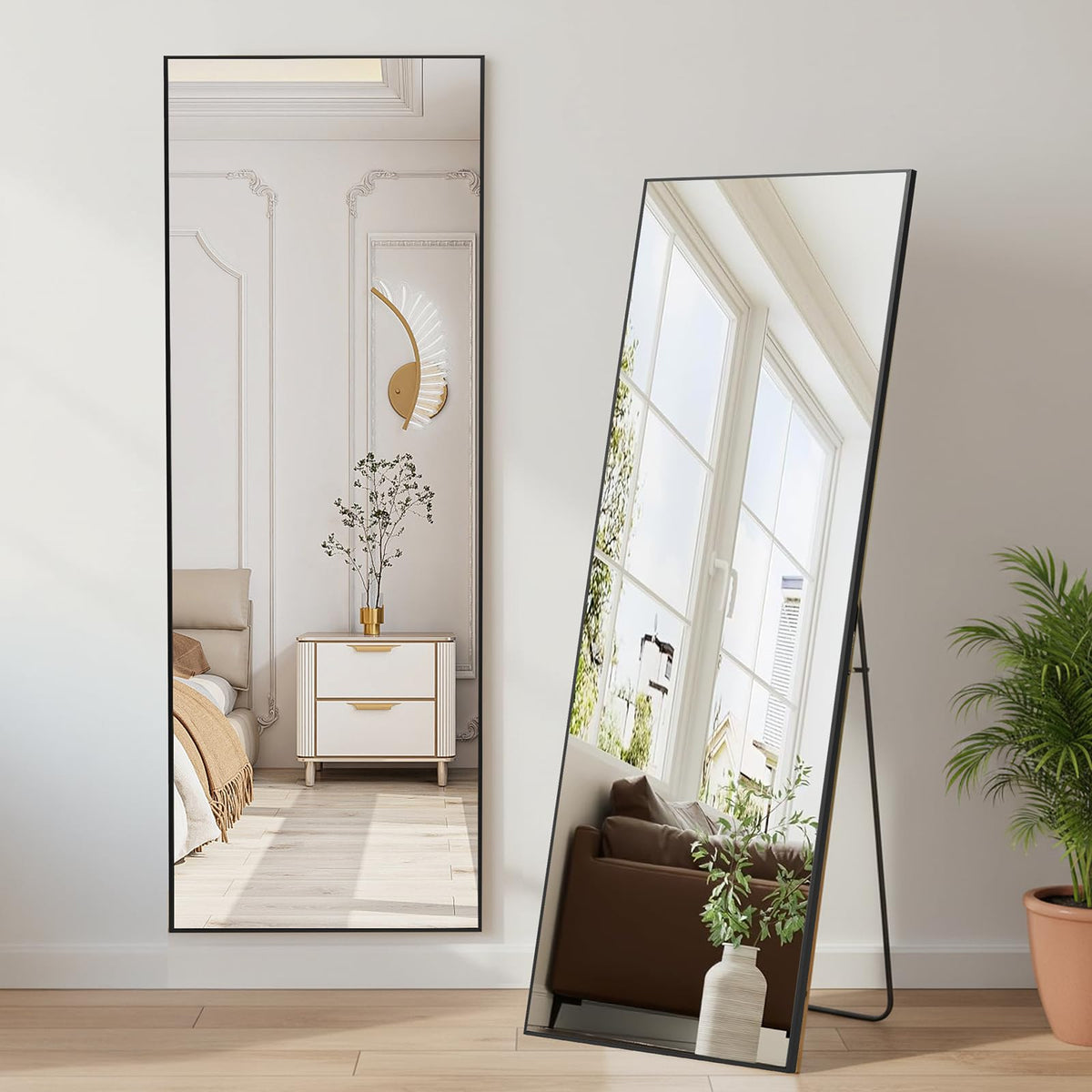 DUMOS 47"x14" Full Length Door Mirror, Full Body Mirror, Black