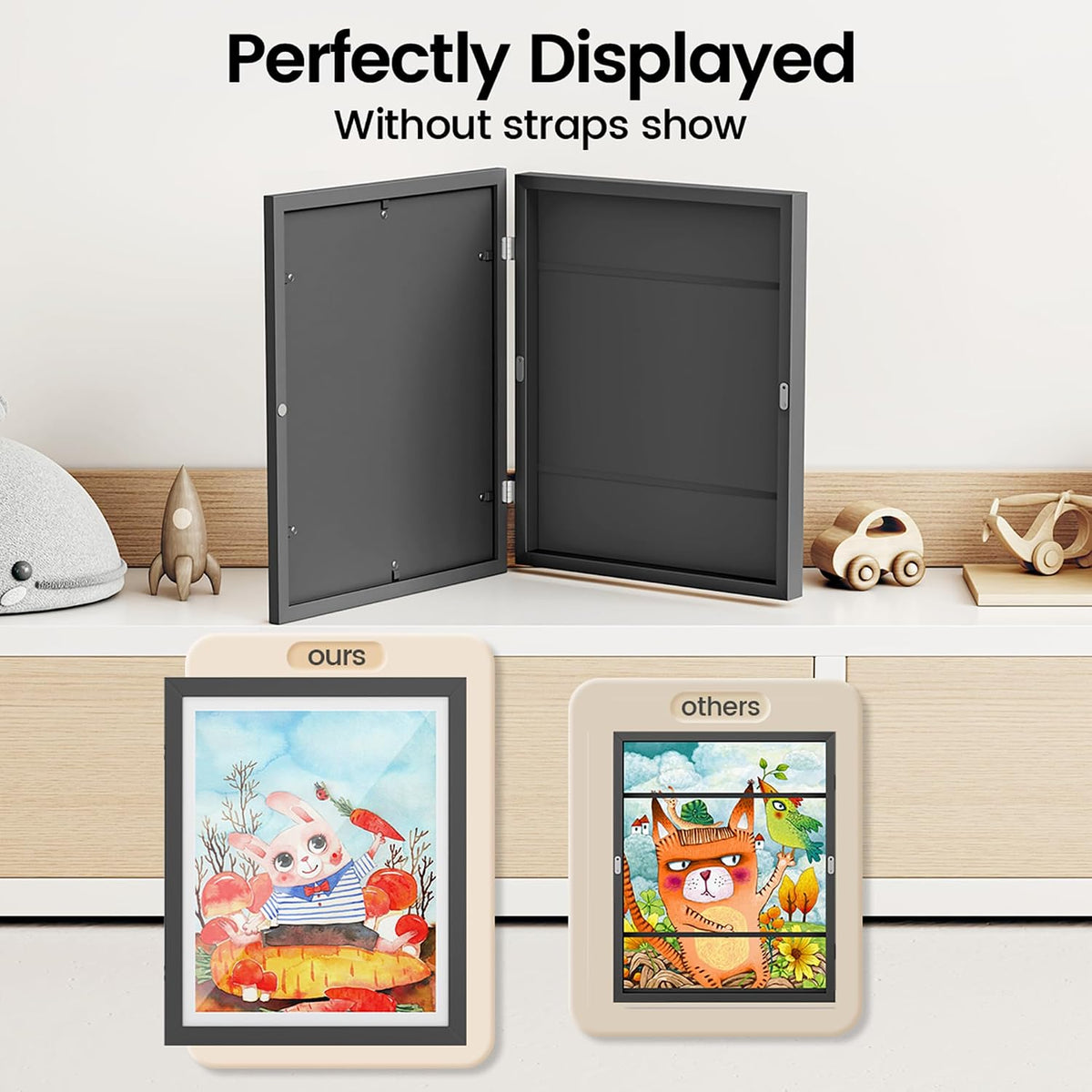 BAIJIALI Black Art Frames for Kids Artwork - Front Opening Holds 150 Drawings, 3D Crafts - 2 Packs 8.5x11 with mat or 9x12 without Mat