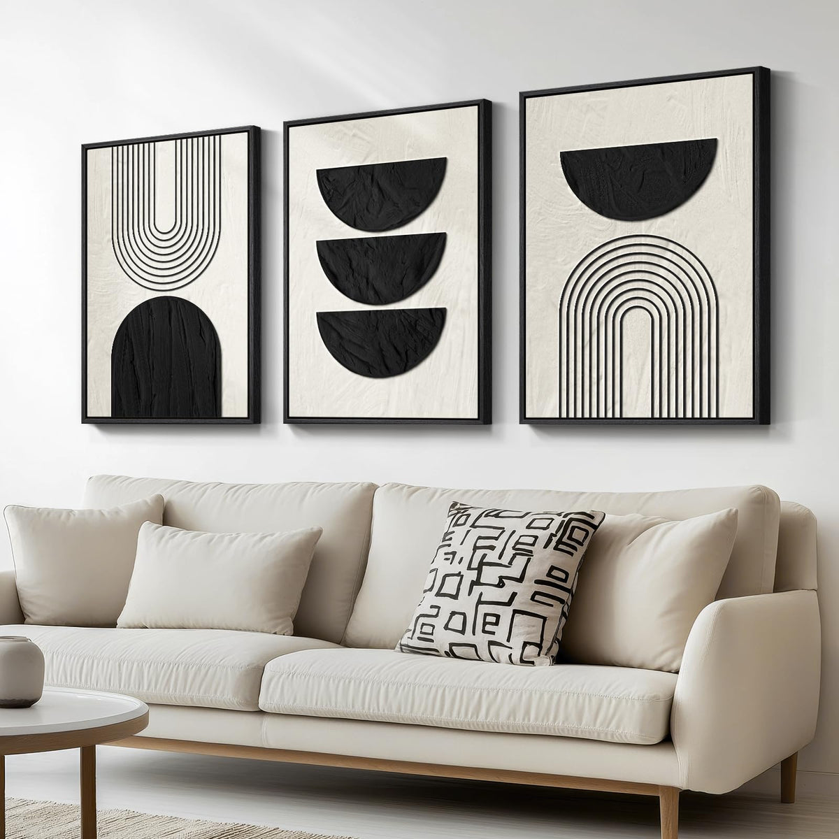 Large Framed Blue and Gray Abstract Wall Art for Living Room, 3 Piece 24x36