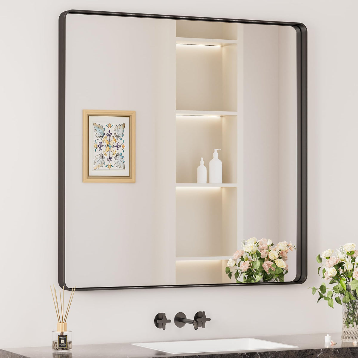 Keonjinn 20 x 30 Inch Brushed Nickel Bathroom Mirrors for Over Sink