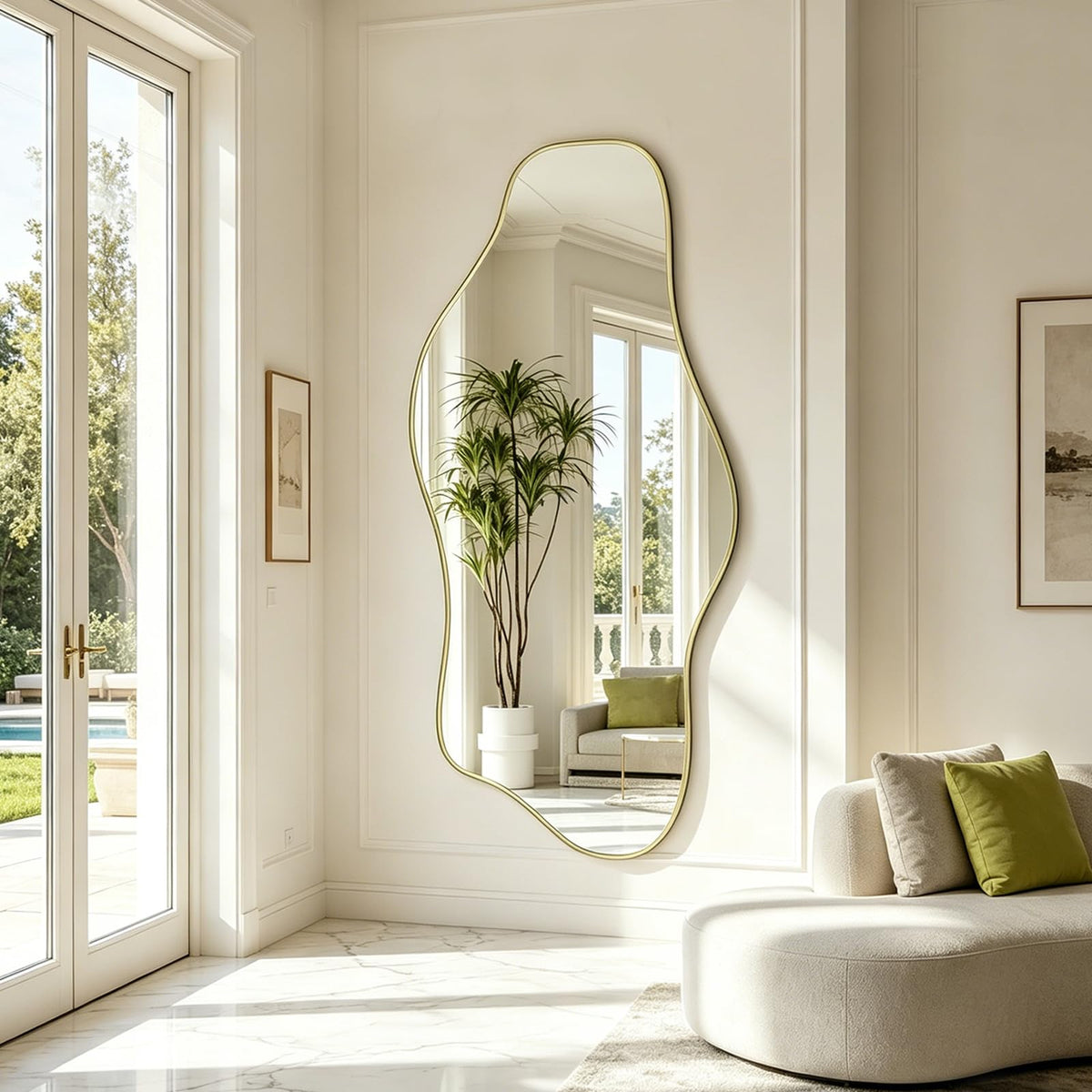 67"x31" Irregular Full Length Mirror, Abstract Frameless Mirror