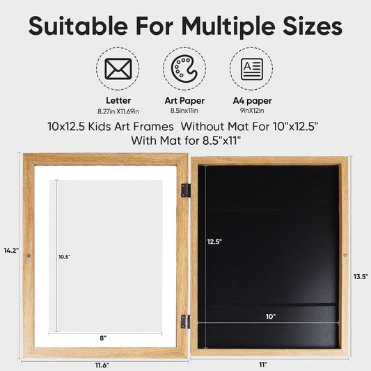 [3-Pack Kids Artwork Frames Changeable - Front Opening Holds 150,Children Art Projects Kids Art Frames,10x12.5 Child Picture Frame for Display,With Storage(Wood)