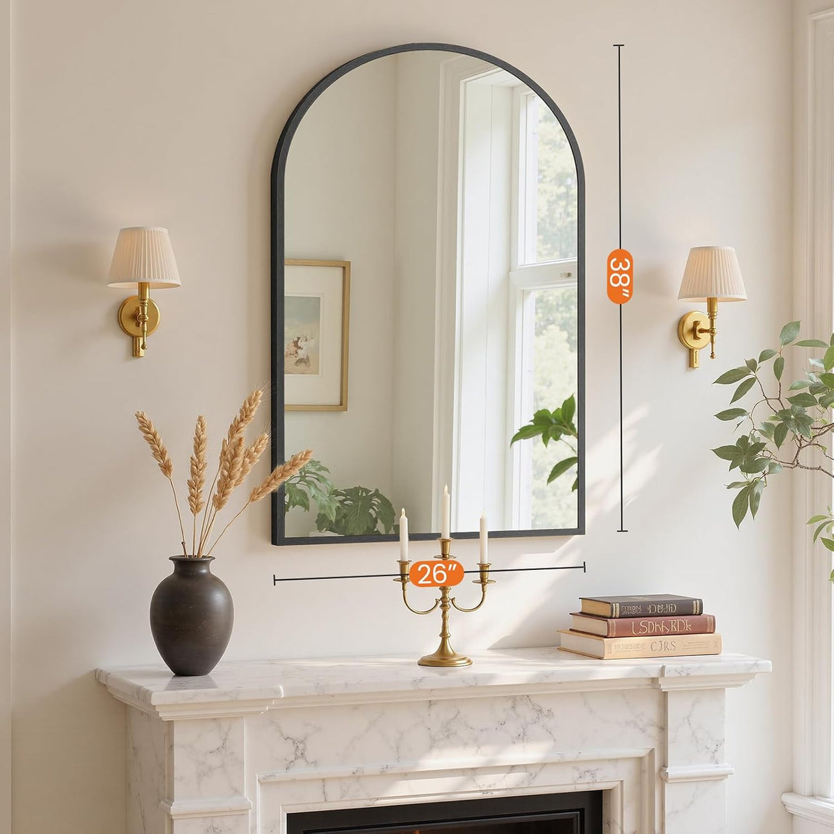 Sweetcrispy 26.5"x38" Arched Black Bathroom Mirrors for Wall, Bathroom Mirrors for Over Sink, Metal Framed with HD Shatter-Proof Glass for Entryway, Living Room, Bedroom, Home Decor