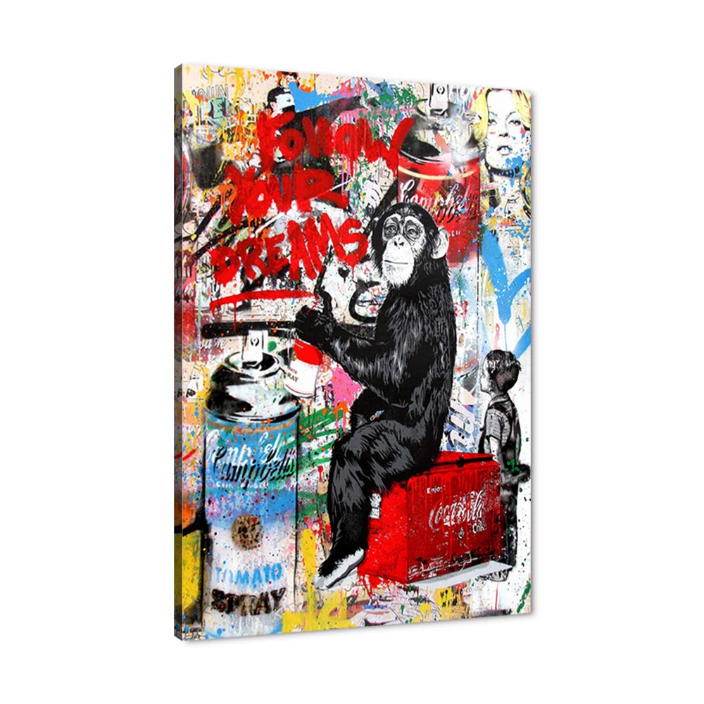 Banksy Wall Art Graffiti Street Giclee Canvas Paintings Poster and Prints Kid Wall Pictures girl Figure Street Picture Artwork Modern Framed Art for Home Wall Decor 24”Wx36”H
