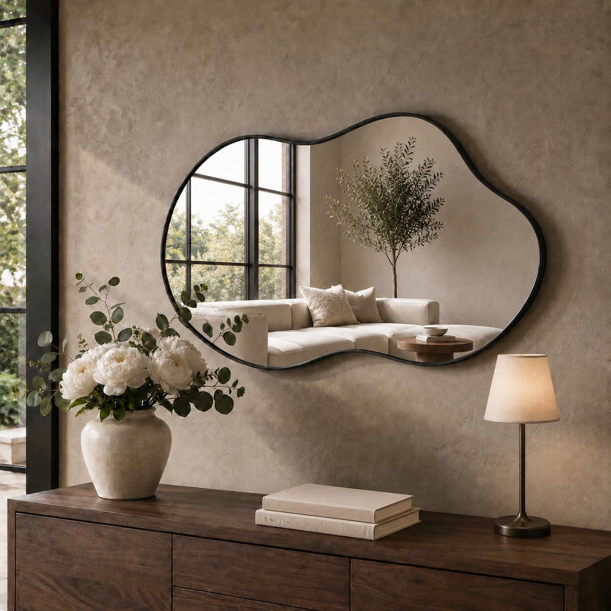 Irregular Wall Mirror 24×40 Inch Black