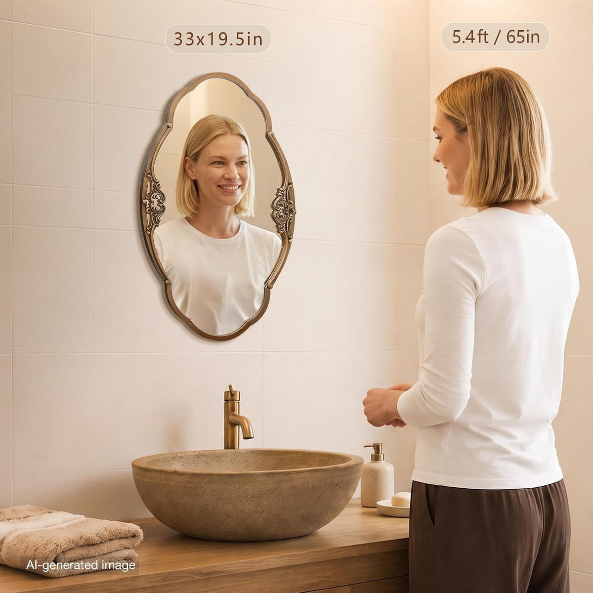 Besdomus Vintage Gold Wall Mirror: 33"x19.5" Medium Antique Oval Mirror