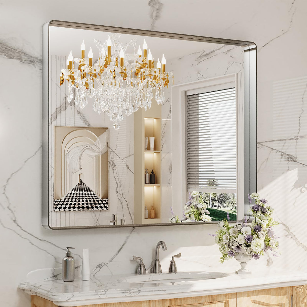 LOAAO 20X16 Inch Black Bathroom Mirror Metal Framed
