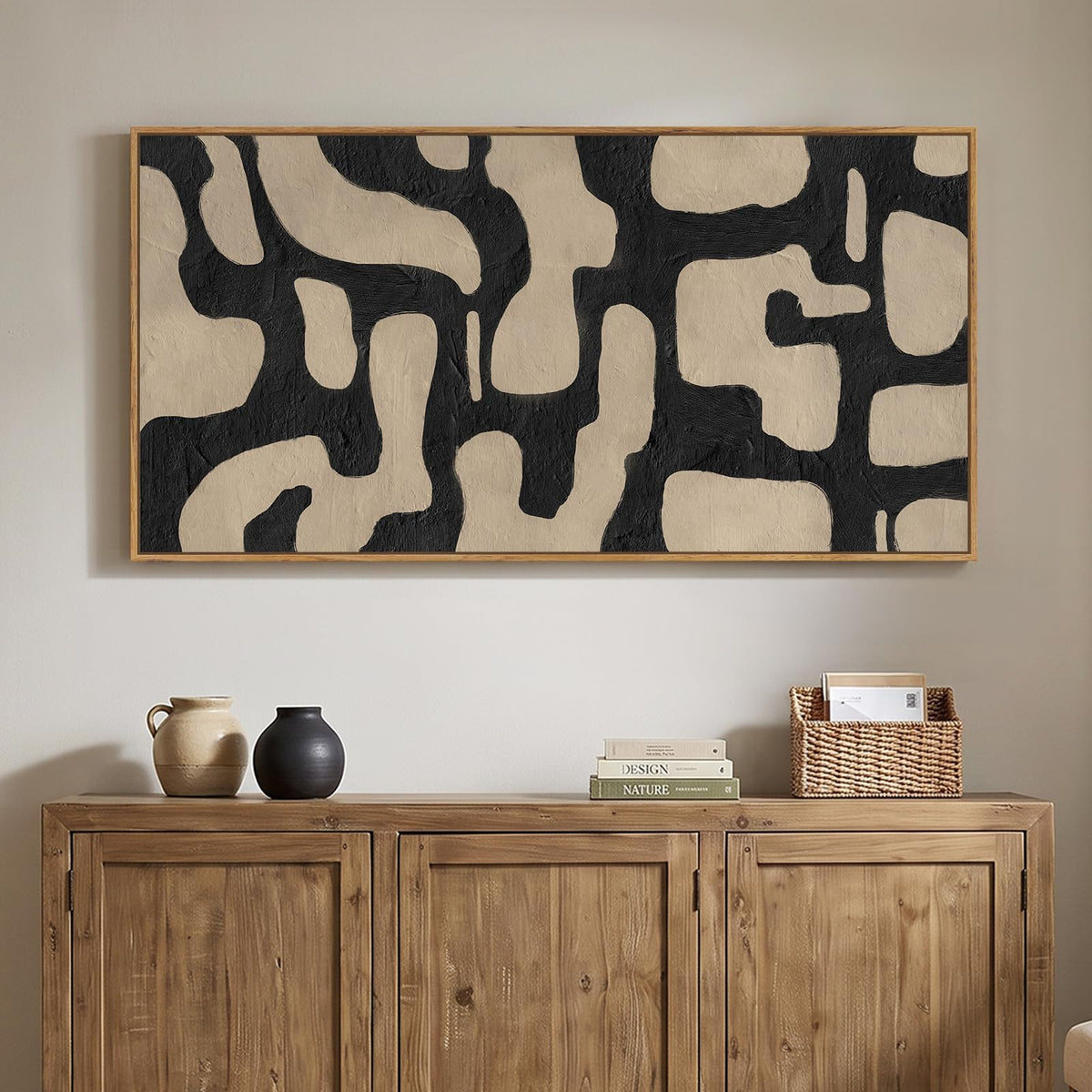 Large Framed Neutal Abstract Landscape Wall Art for Living Room, 60x30 In