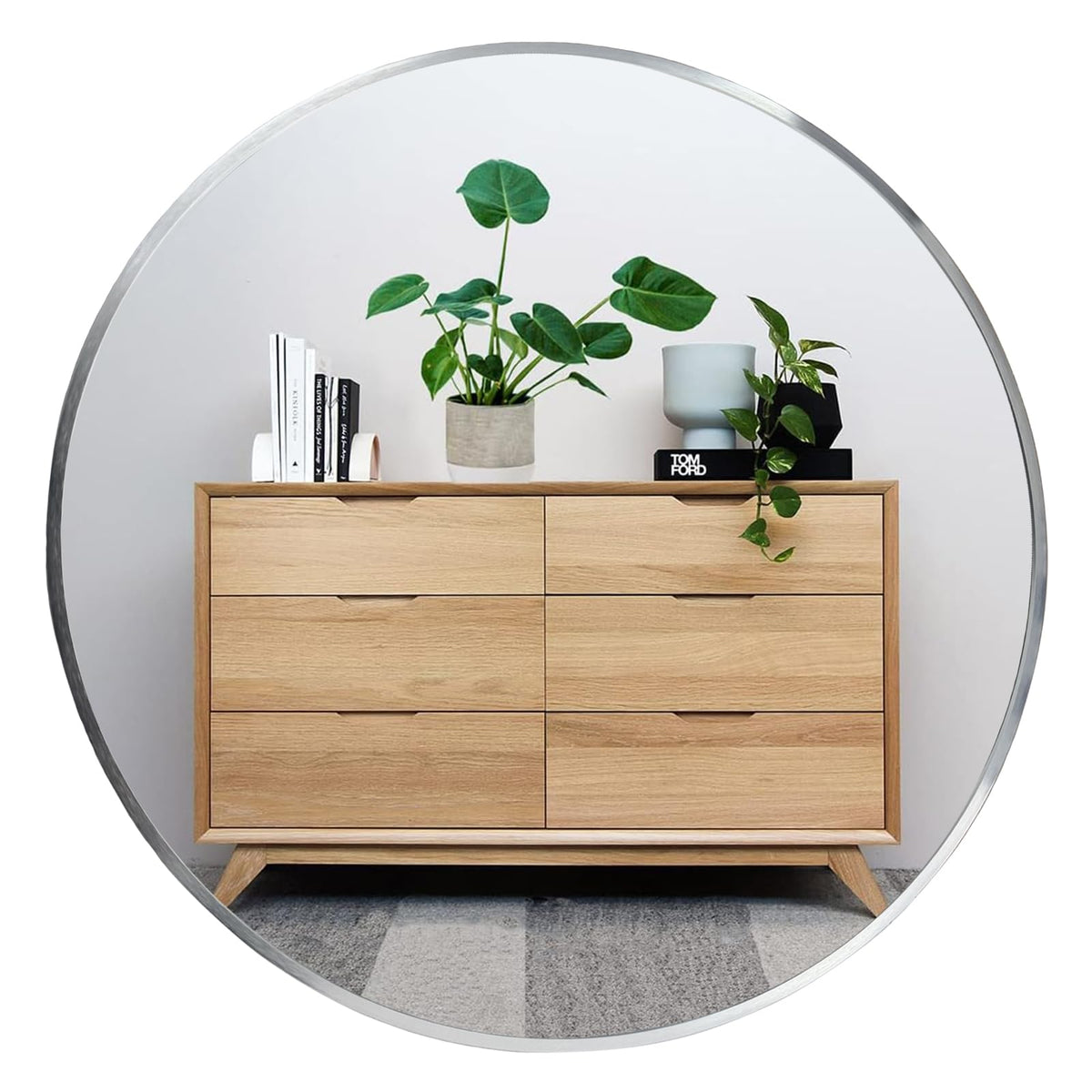 Oruii Round Mirror, 24 inch Black Circle Mirror, Matte Black Metal Frame