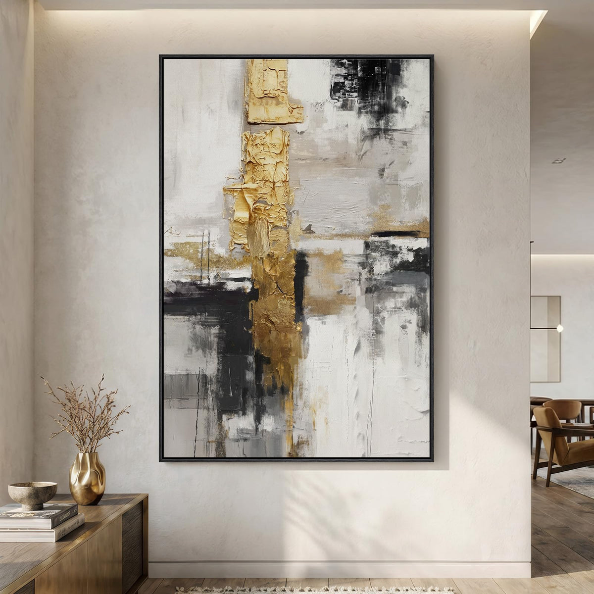 Extra Large Framed Brown Abstract Wall Art for Living Room, Vertical 40x60