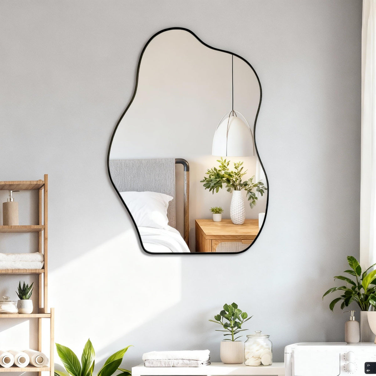 Irregular Asymmetrical Wall Mirror, 28" x 20" Gold Bathroom Mirror