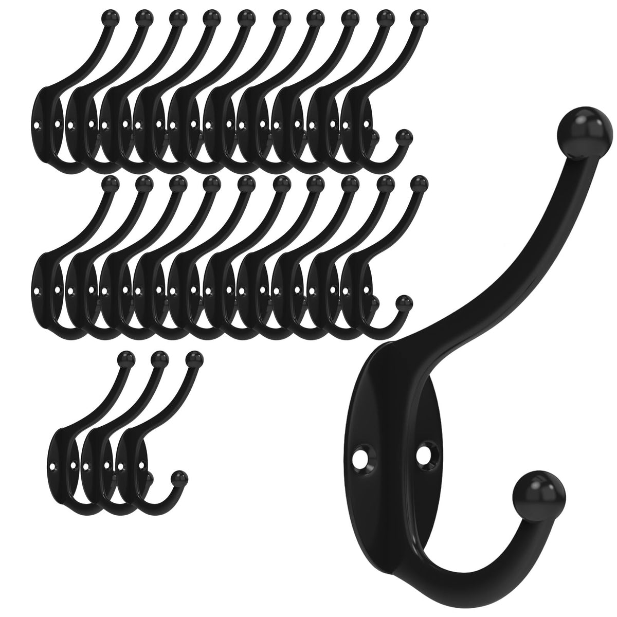 CBWLWJ 32 Pack Coat wall Hooks for Hanging, Durable Coat Hook Wall Mount, with Easy Installation Metal Closet Hooks, Living Rooms, Entrances, Bathrooms, Bedrooms(Black)