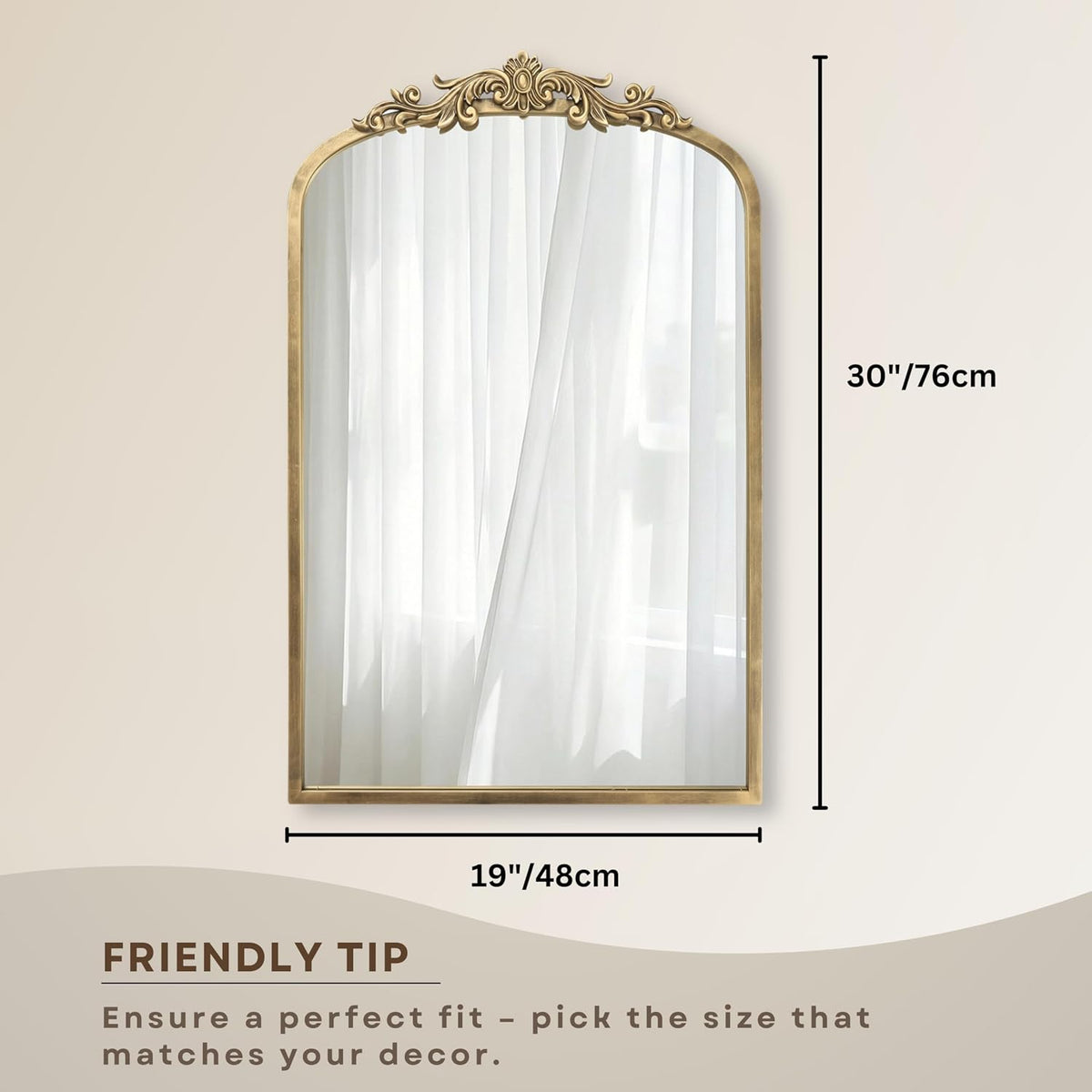 PERFNIQUE Vintage Mirror, 30" X 19" Gold Arched Antique Baroque Mirror