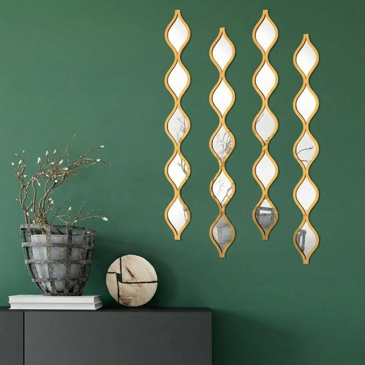 Qunclay 4 Pcs Teardrop Mirror Wall Art Decorative Mirror Wall Decor, Gold