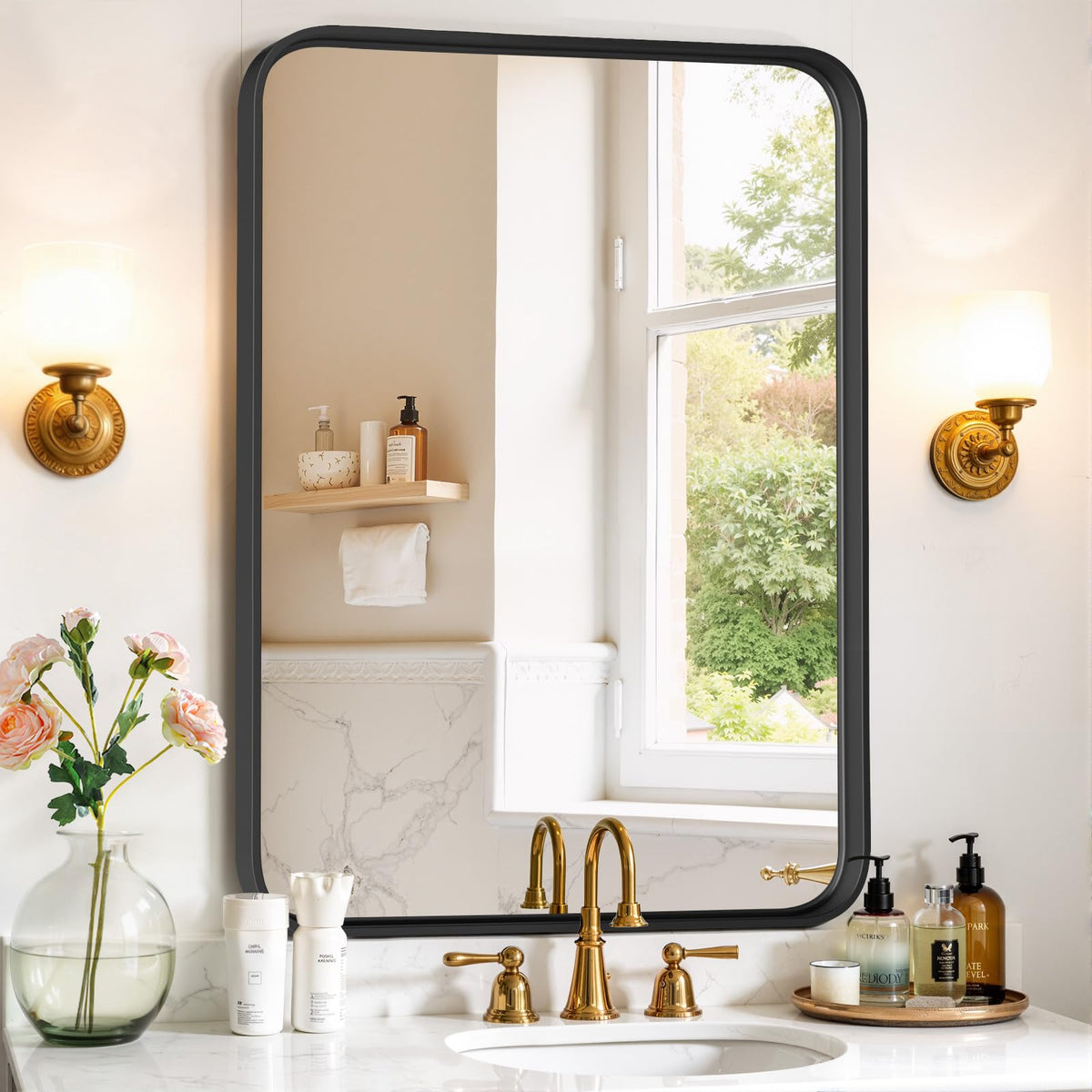 Round Wall Mirror 30 Inch Gold Vanity Mirror with Metal Frame
