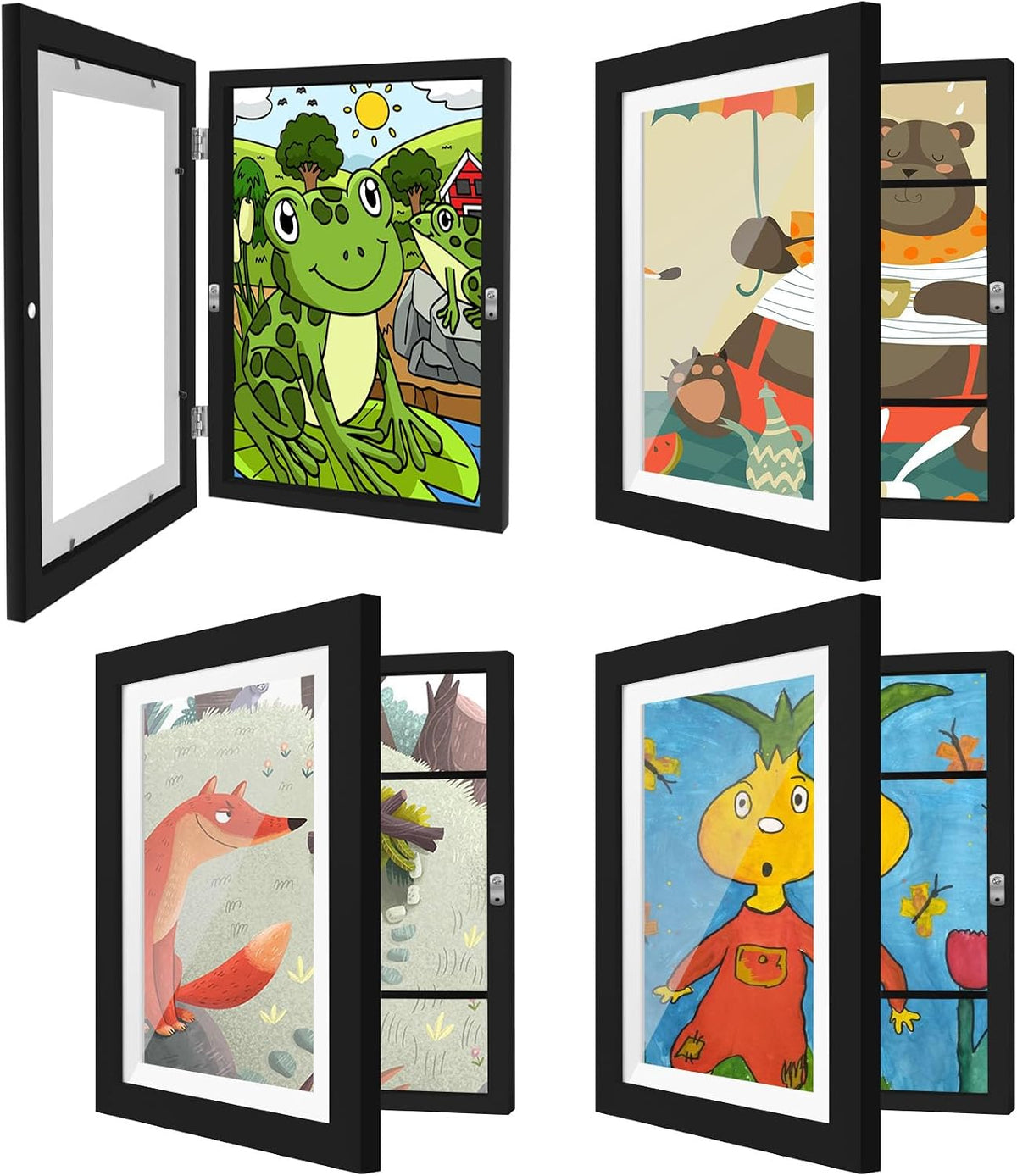 4 Pack Kids Artwork Frames Changeable 8.5 x 11 Inch Children Art Projects Kids Art Frames Front Opening Picture Display Frame, Black