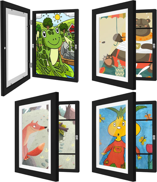 4 Pack Kids Artwork Frames Changeable 8.5 x 11 Inch Children Art Projects Kids Art Frames Front Opening Picture Display Frame, Black