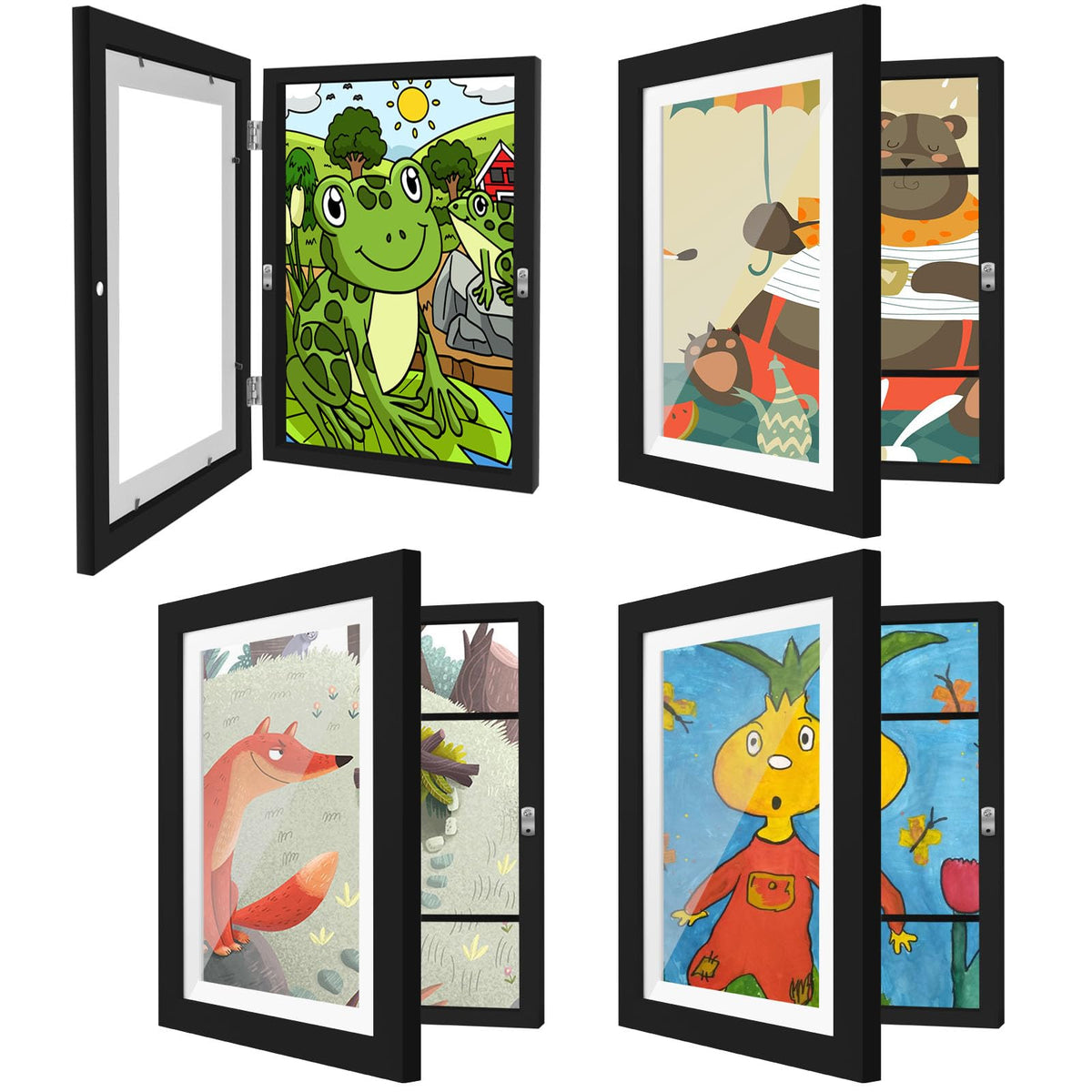 4 Pack Kids Artwork Frames Changeable 8.5 x 11 Inch Children Art Projects Kids Art Frames Front Opening Picture Display Frame, Black