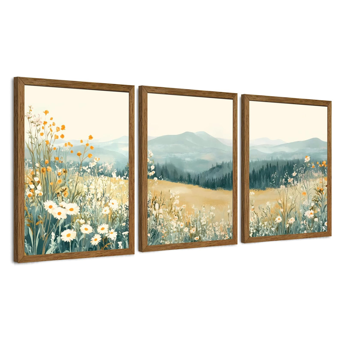 AVECCO 3 Piece Vintage Wildflower Botanical Framed Canvas Wall Art 12x16 in