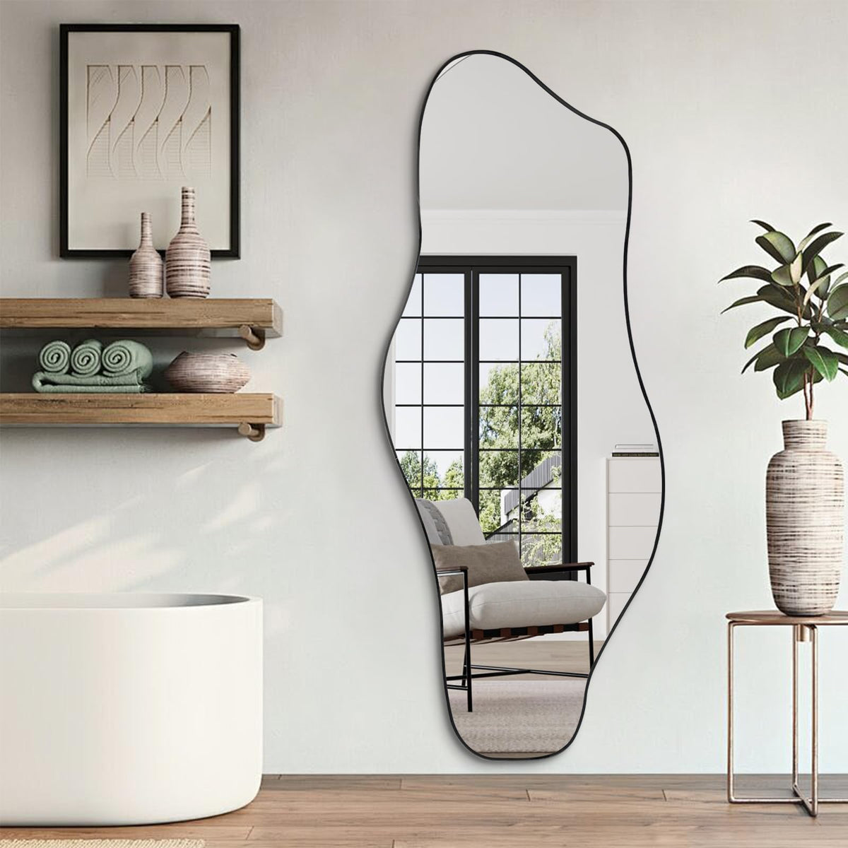 67"x31" Irregular Full Length Mirror, Abstract Frameless Mirror
