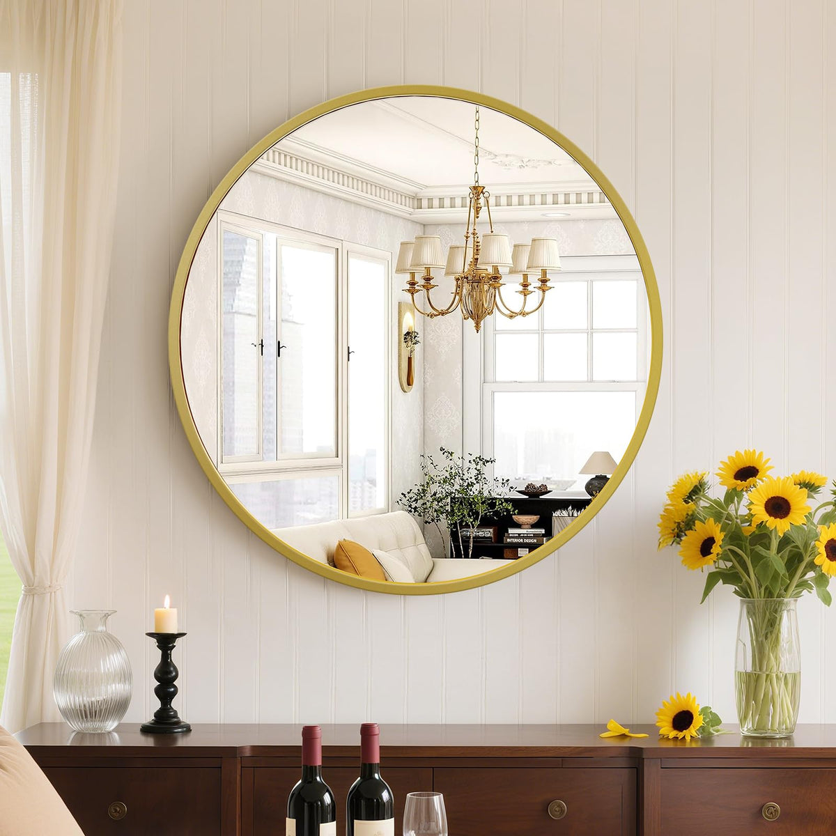 NEWBULIG 20X30 Inch Arched Bathroom Wall Mirror for Over Sink, Gold