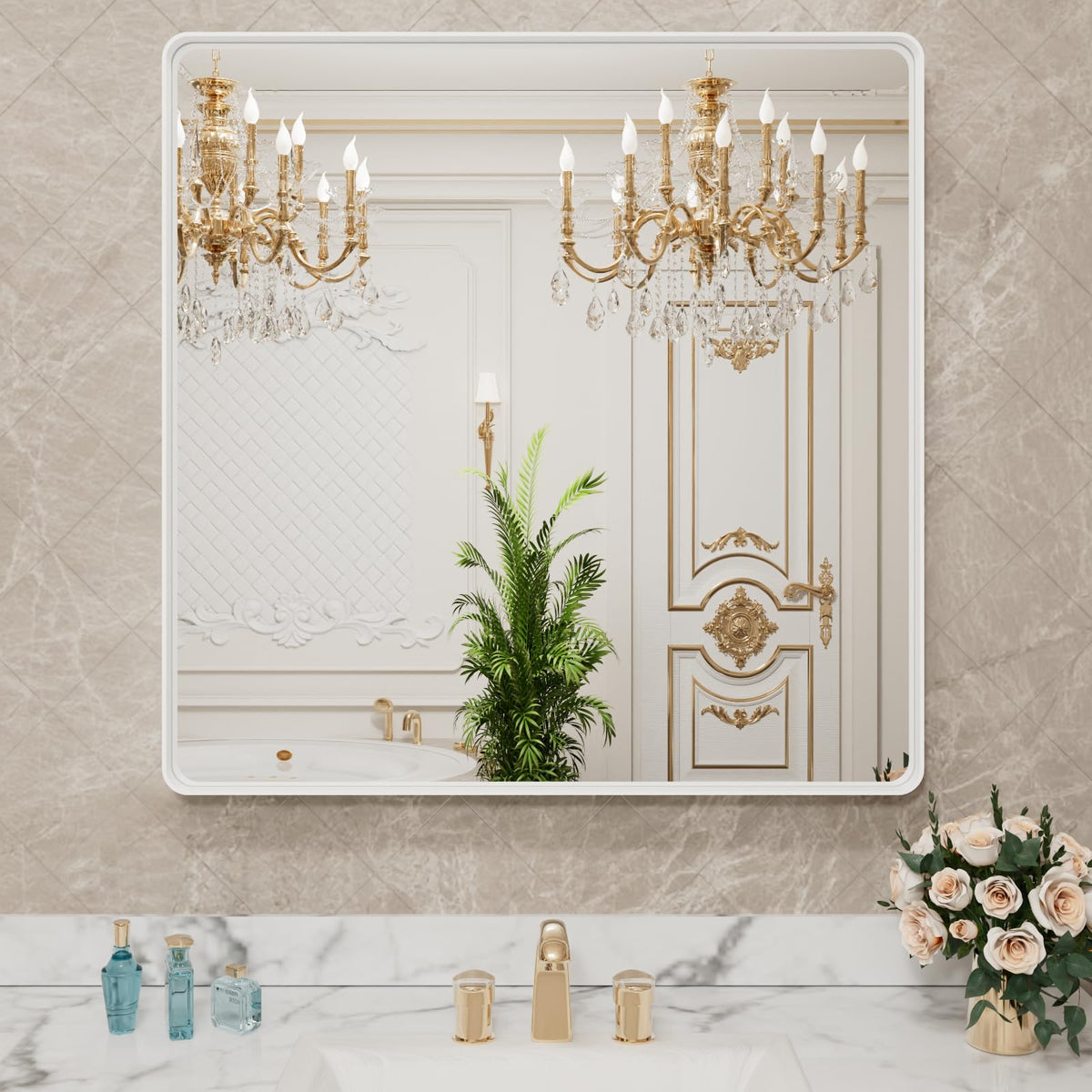LOAAO 20X16 Inch Black Bathroom Mirror Metal Framed