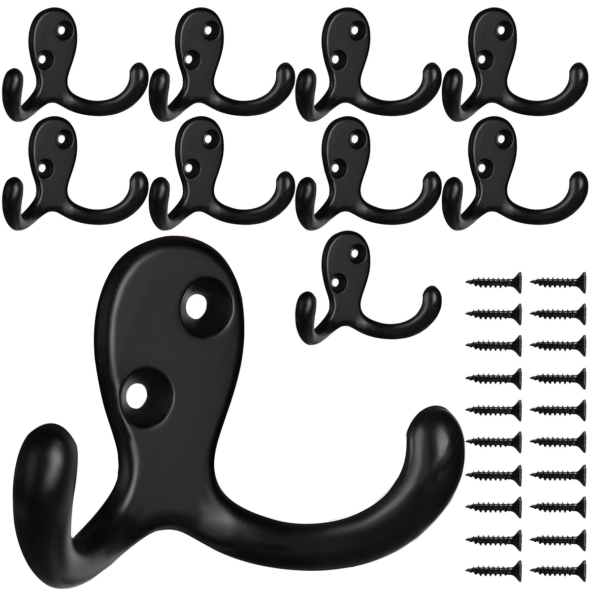 IBosins 8 Pack Silvery Double Prong Coat Hooks Wall Mounted with 16 Screws