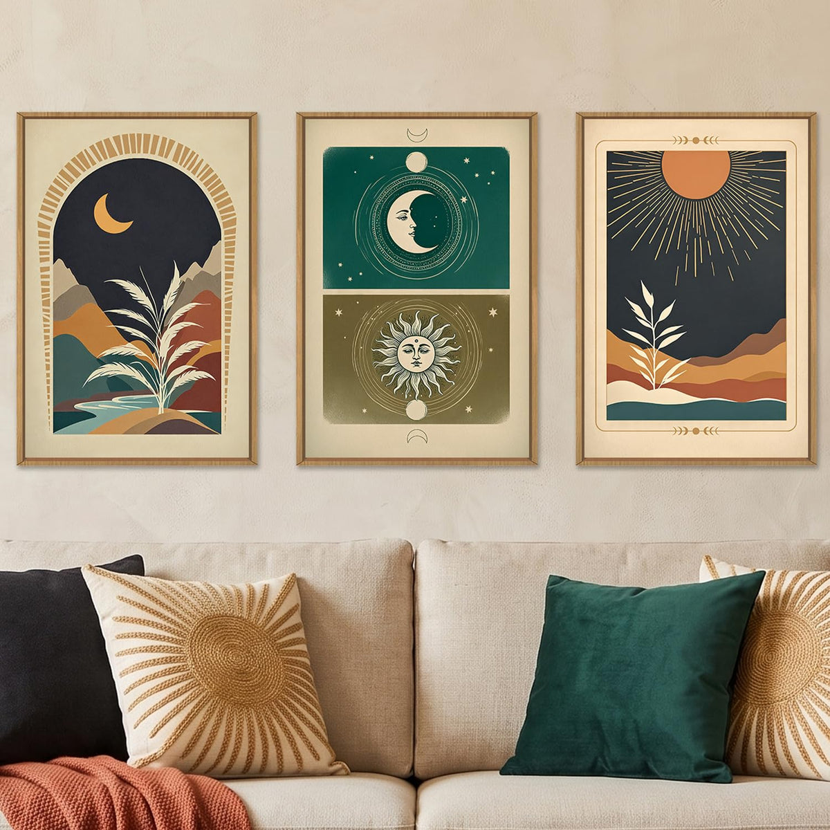 KAIRNE Neutral Abstrcat Landscape Framed Canvas Wall Art Set-40"x20"x1