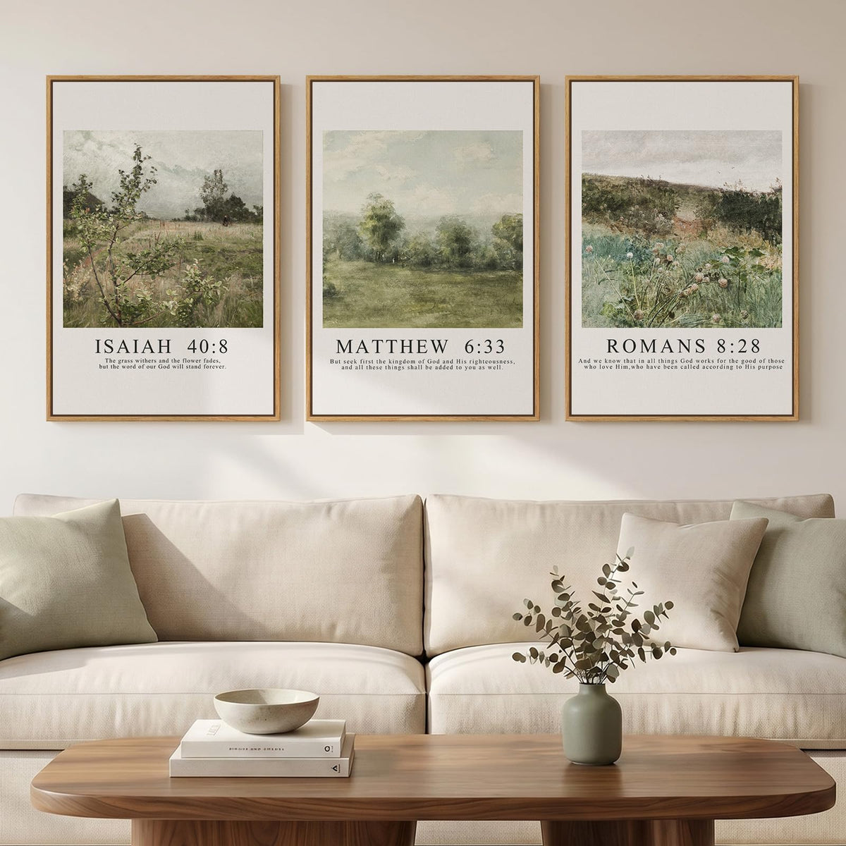 Framed Neutral Christian Jesus Canvas Wall Art for Living Room, 3 Piece