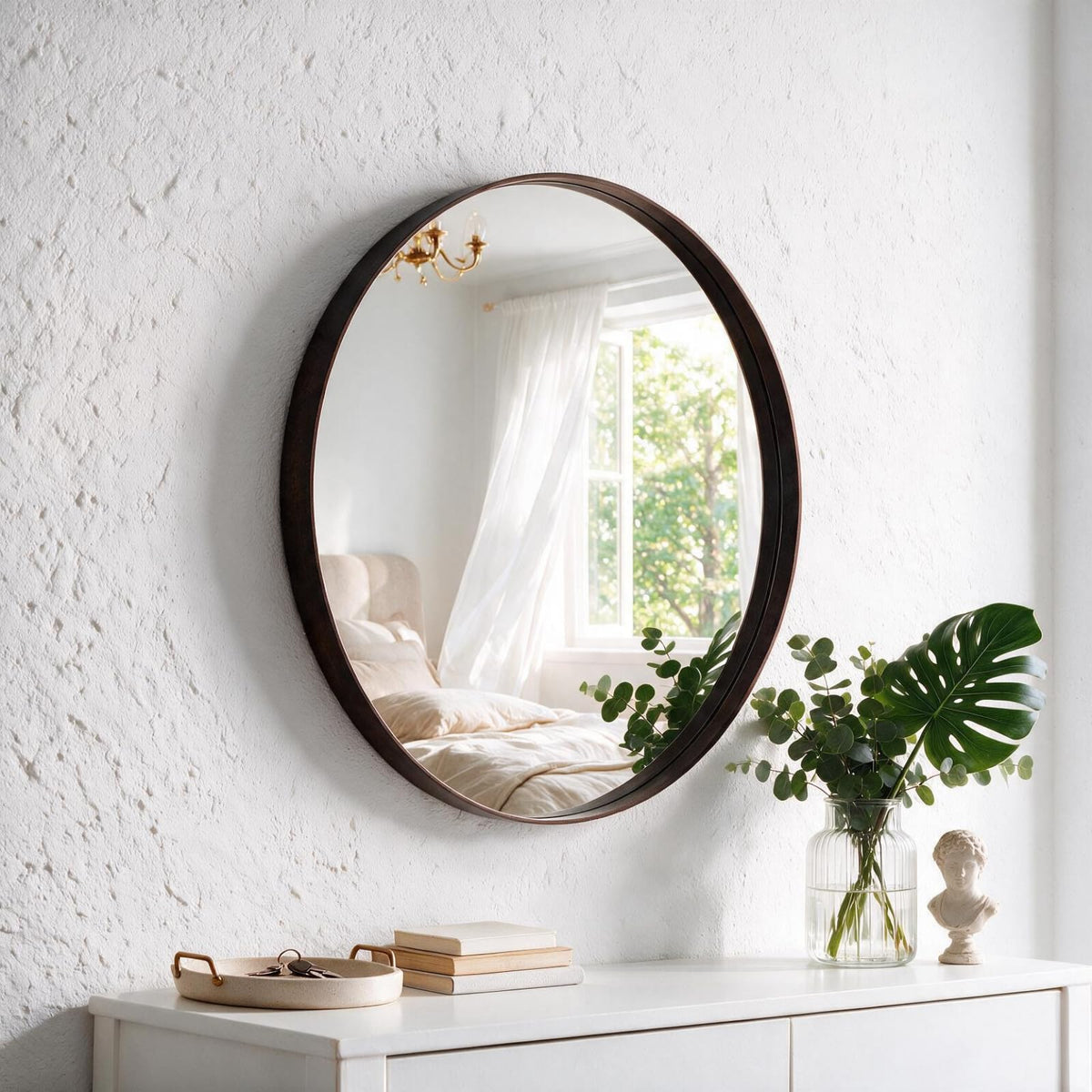 DUMOS Round Wall Mirror 28 Inch, Bathroom Wall Circle Mirror