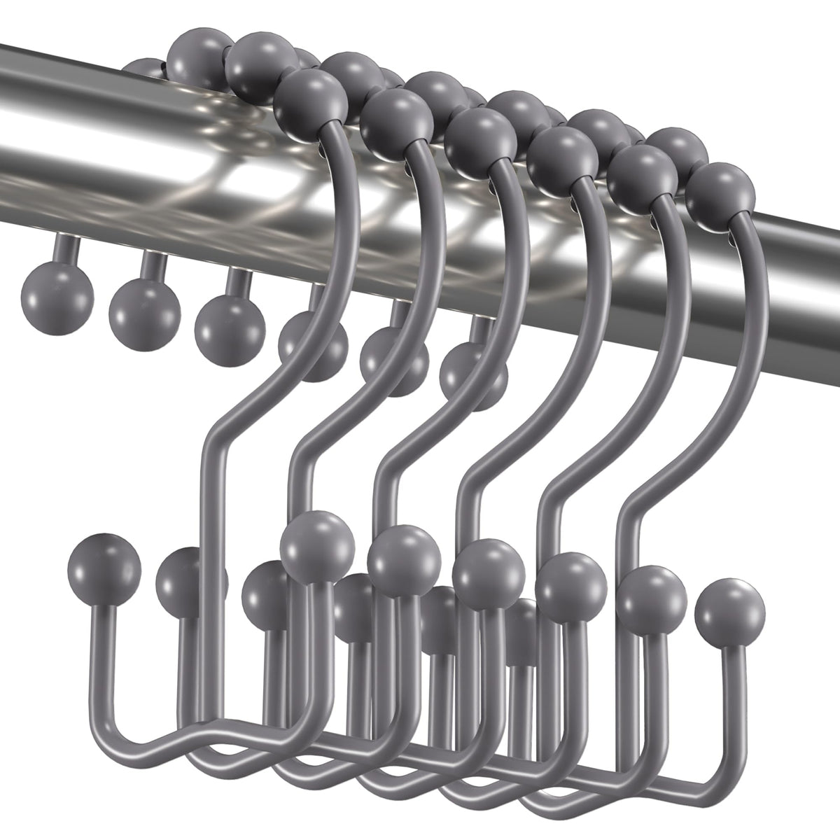 Titanker Shower Curtain Hooks Rings, Rust Resistant Metal Double Glide Shower Hooks Rings for Bathroom Shower Rods Curtains, Set of 12 Hooks - Nickel