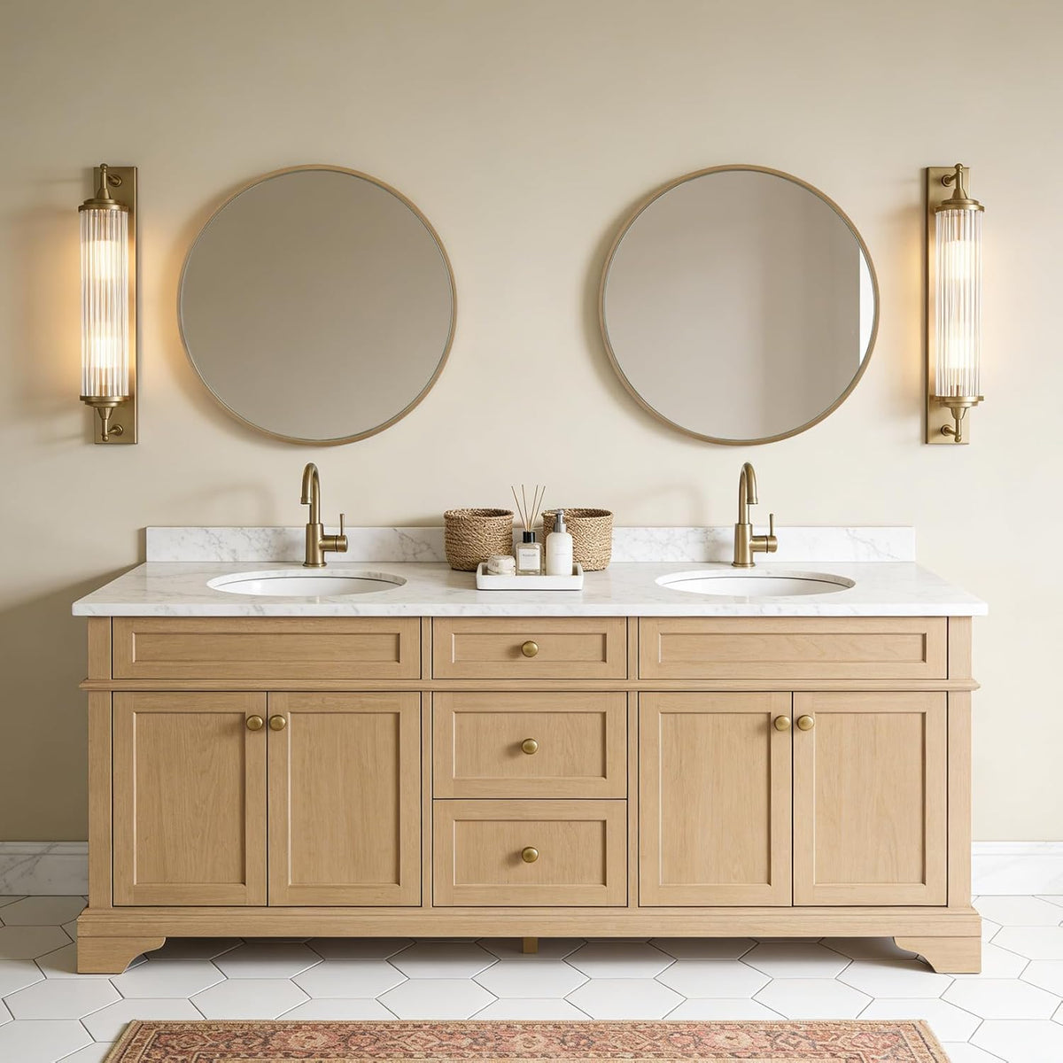 WallBeyond Round Wood Mirror 24 inch Circle Wall Mirror for Bathroom Round Wall Mirror for Wall Decor, Vanity, Entryway Living Room (Natural)