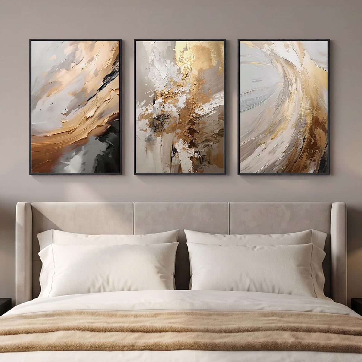 Framed Modern Rustic Neutral Abstract Wall Art, 3 Piece Set, Each 16x24 In
