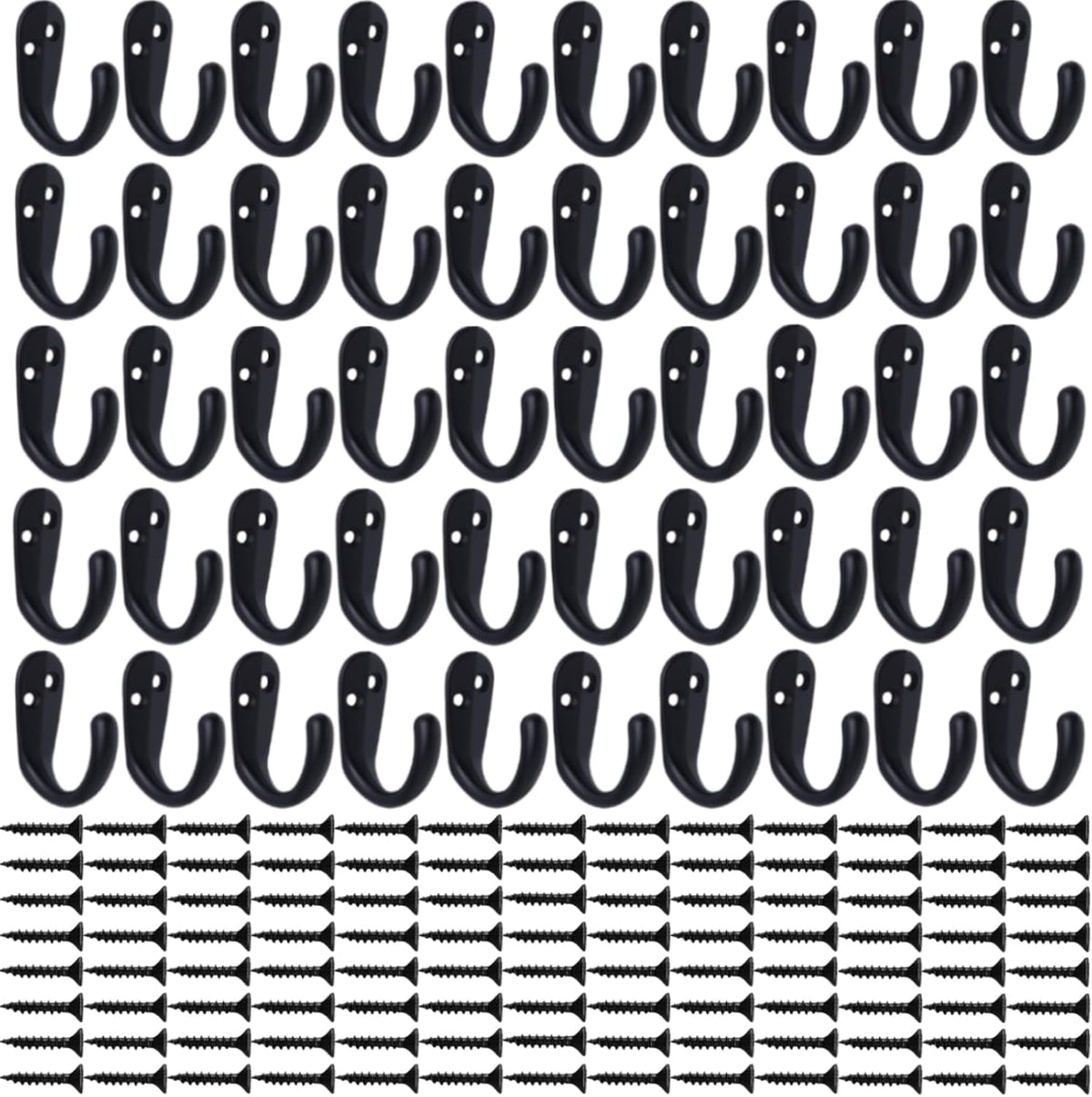 IBosins 50PCS Coat Hooks Wall Mounted Black Single Prong Robe Hook