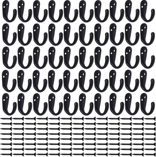 IBosins 50PCS Coat Hooks Wall Mounted Black Single Prong Robe Hook