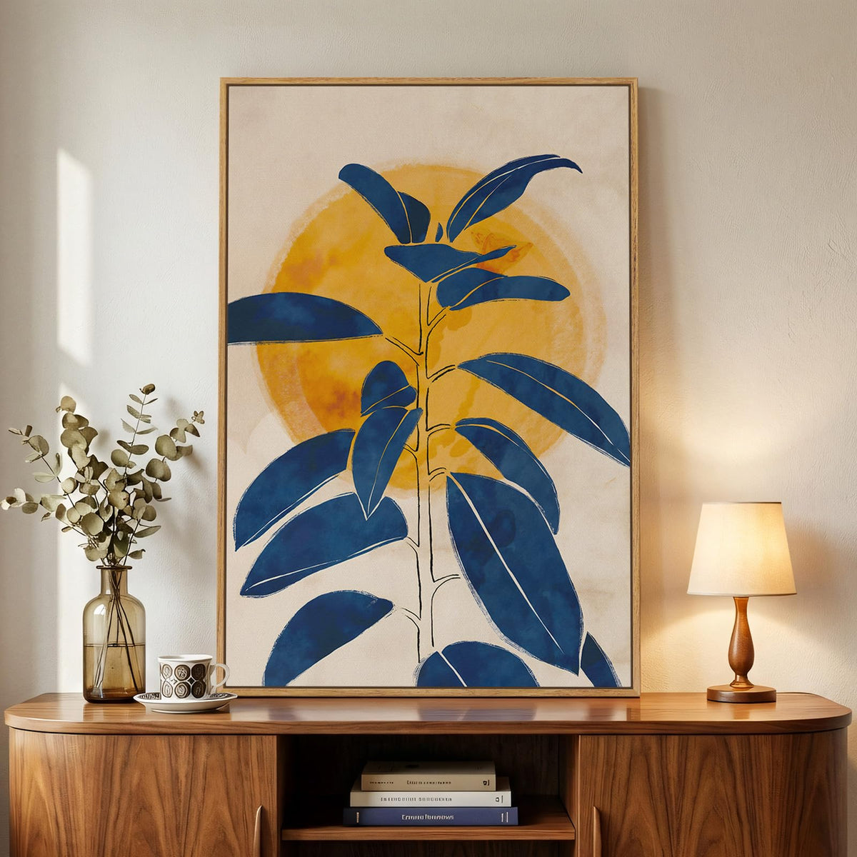 Large Framed Boho Abstract Brown Floral Wall Art for Living Room, 24x36 In