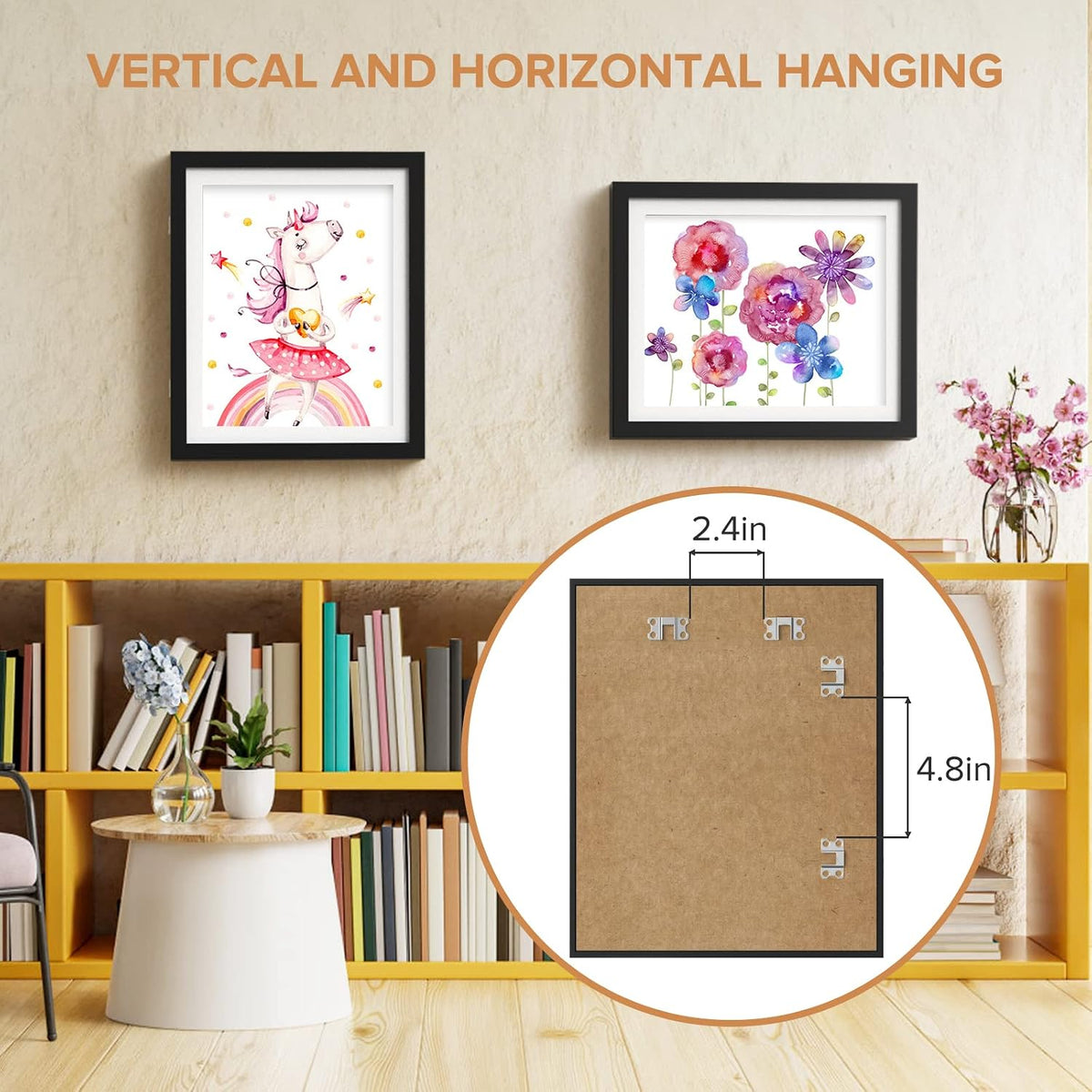 2 Pack Kids Art Frame, Kids Artwork Frames Changeable 8 x10.5 with Mat and 9 x12 Without Mat, Black Front Opening Children Picture Storage Frame for Wall Holds 50Pcs Crafts, Drawing, Art Projects