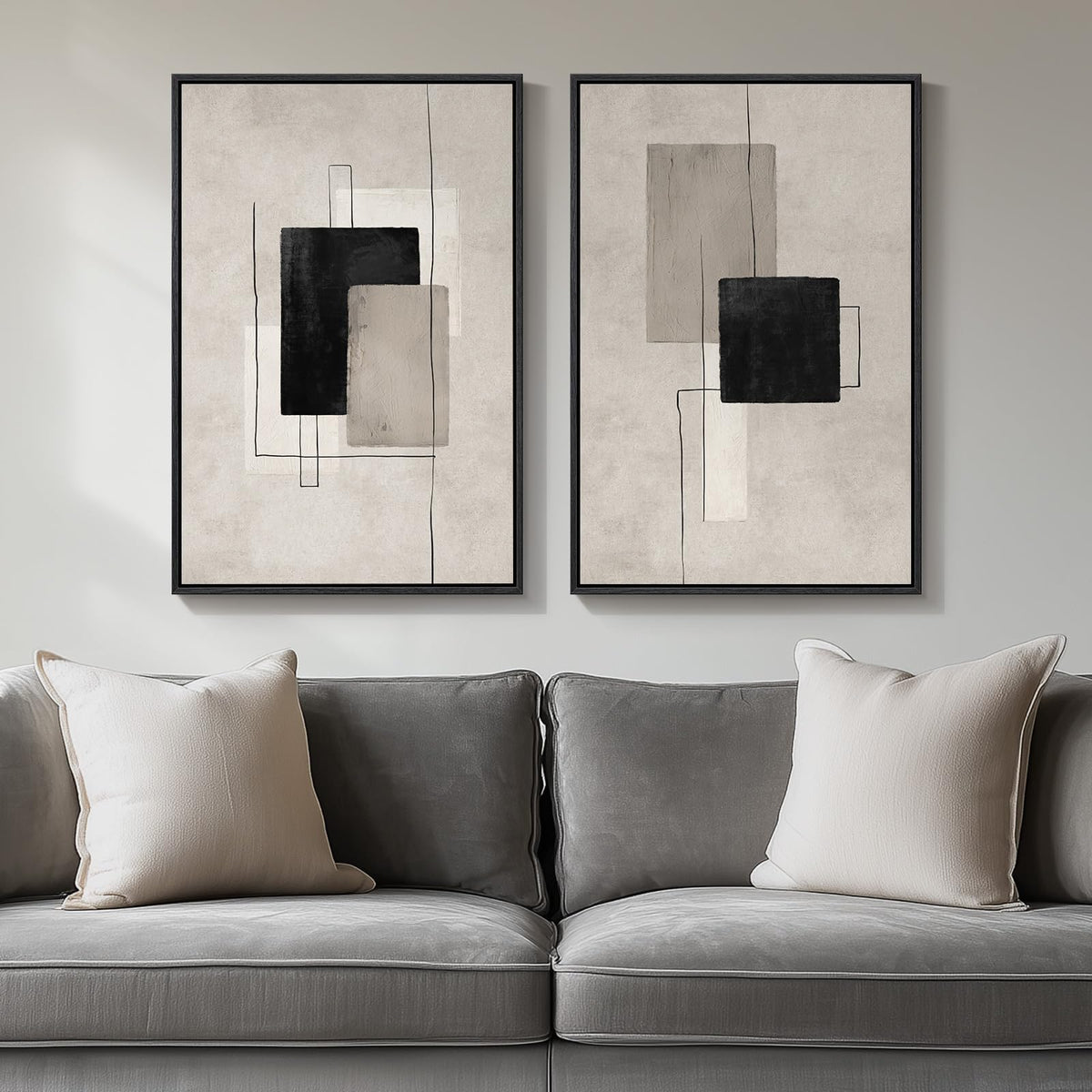 Large Framed Green Abstract Wall Art for Living Room Set of 2, 24x36 In