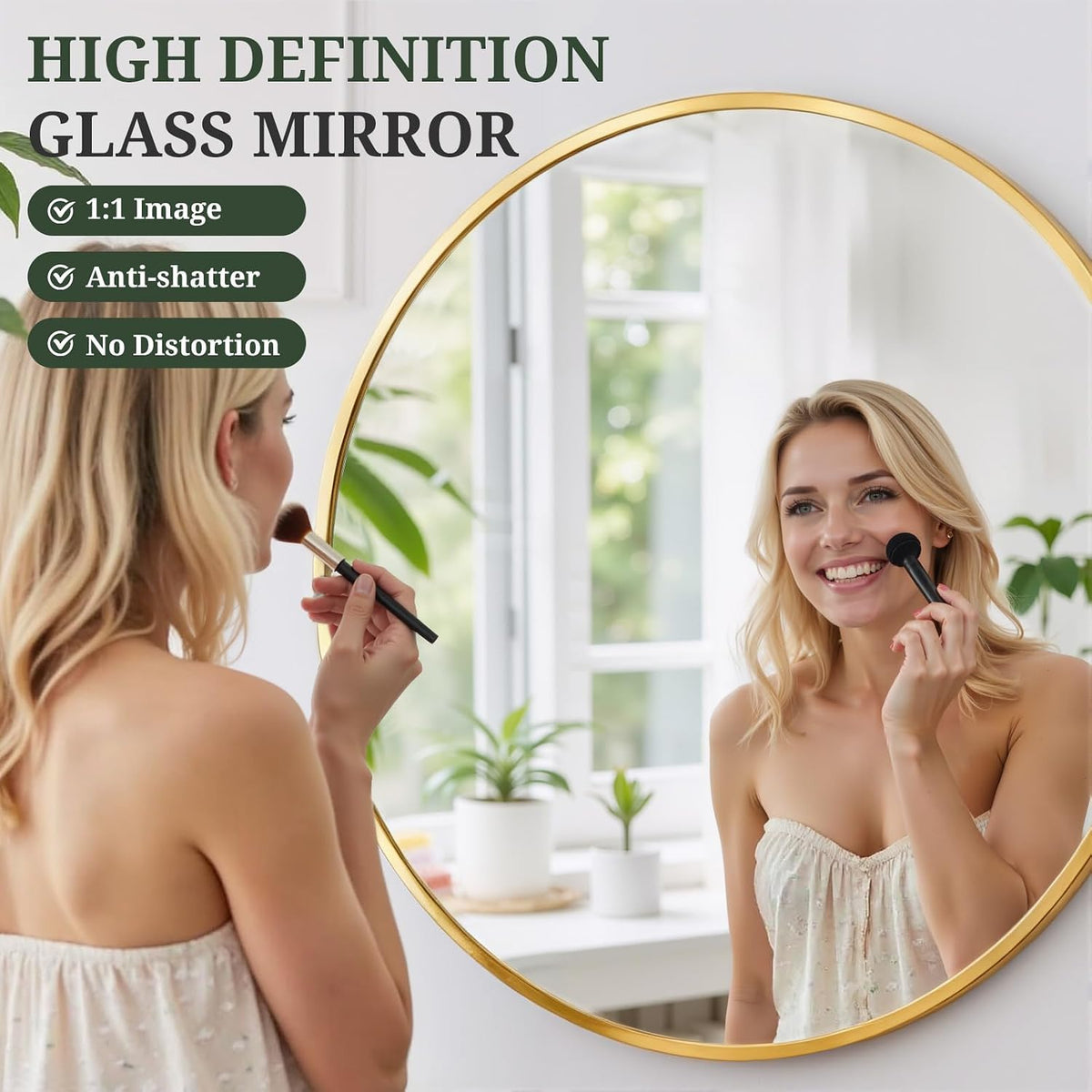 Round Wall Mirror 30 Inch Gold Vanity Mirror with Metal Frame