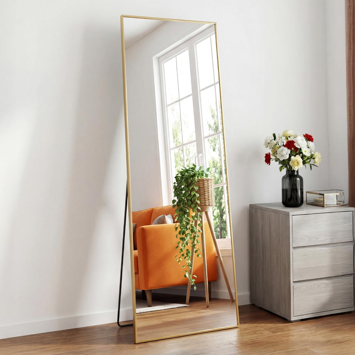 Mirror Full Length, Upgraded 16"x59" Body Wall Mirrors with Shatter-Proof Glass, Floor Standing, Hanging or Leaning, Tall Mirror with Stand Aluminum Alloy Frame for Bedroom Cloakroom