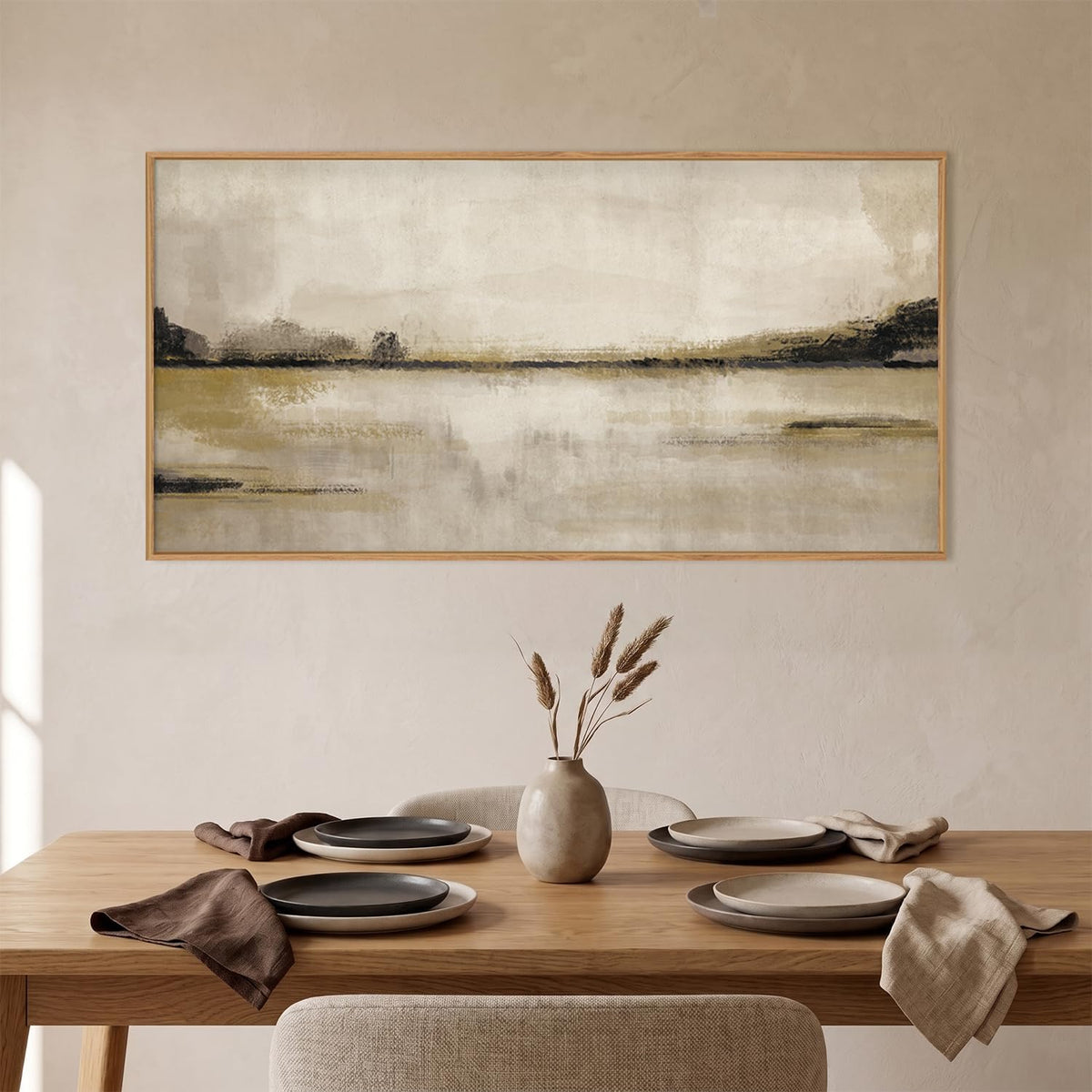KAIRNE Neutral Abstrcat Landscape Framed Canvas Wall Art Set-40"x20"x1