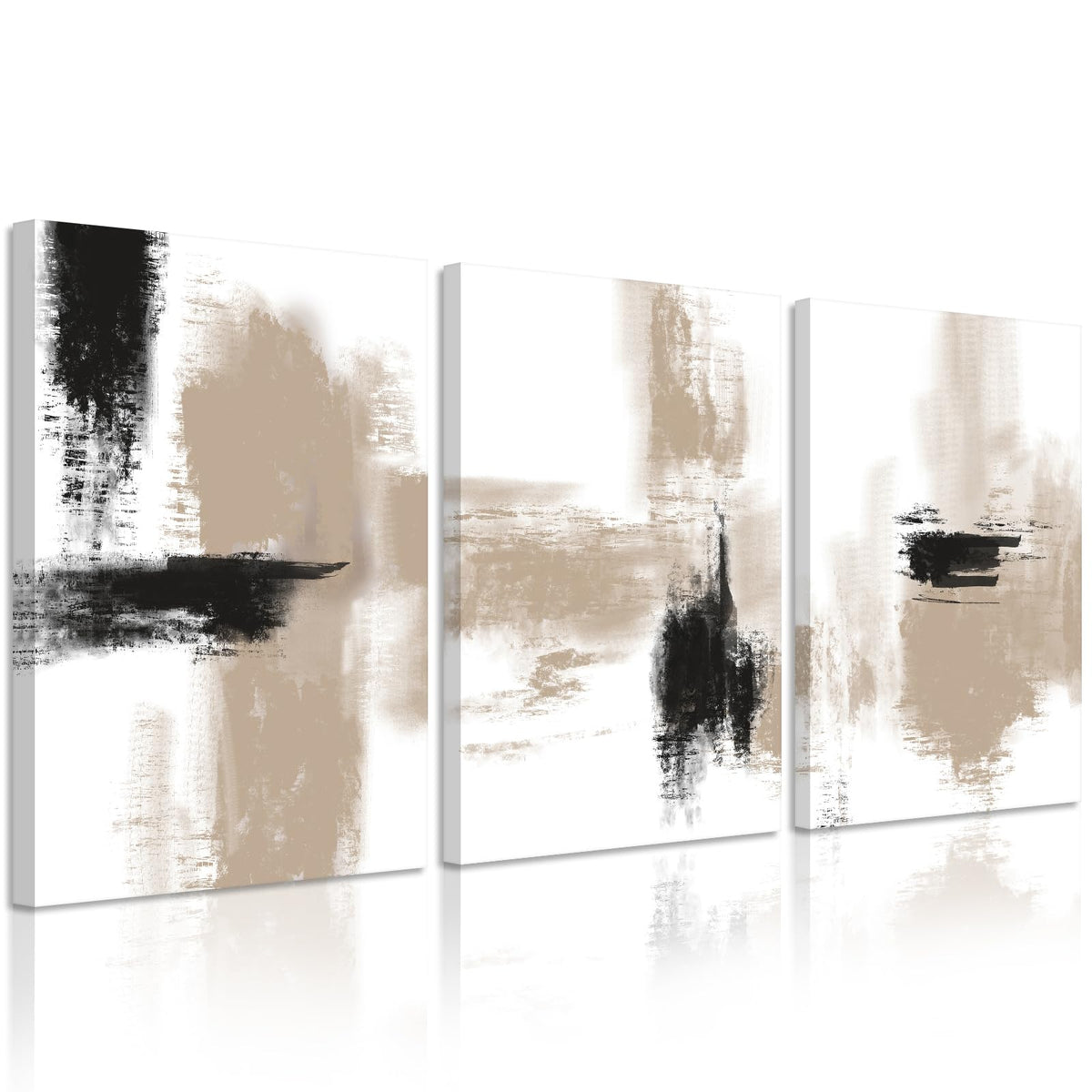Joocrise Beige Abstract Wall Art Painting Set of 3 Neutral Canvas Wall Art Prints Black Beige Modern Wall Decor Minimalist Art Pictures Abstract Modern Artwork for Room Bedroom 16x24 Inch Unframed