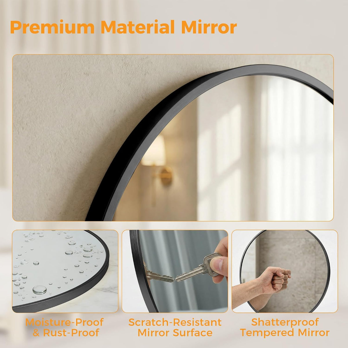 Sweetcrispy Round Bathroom Wall Mirror, Vanity Mirror, 20 Inch