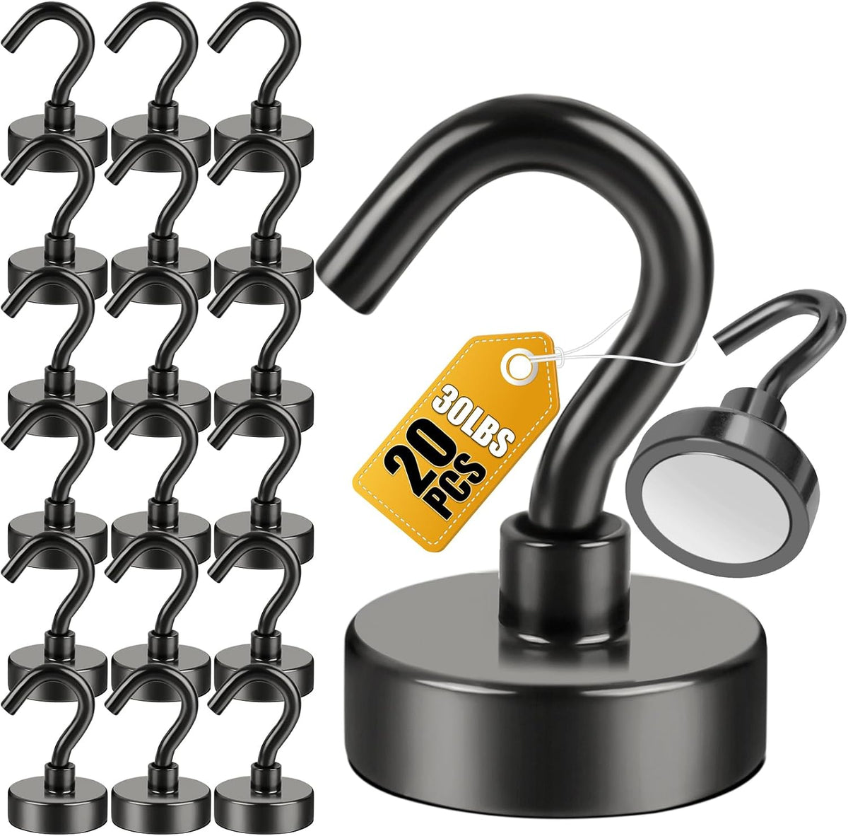 DIYMAG Magnetic Hooks 20pcs 30lbs+ Cruise Essentials 2026 Magnet Hook Black
