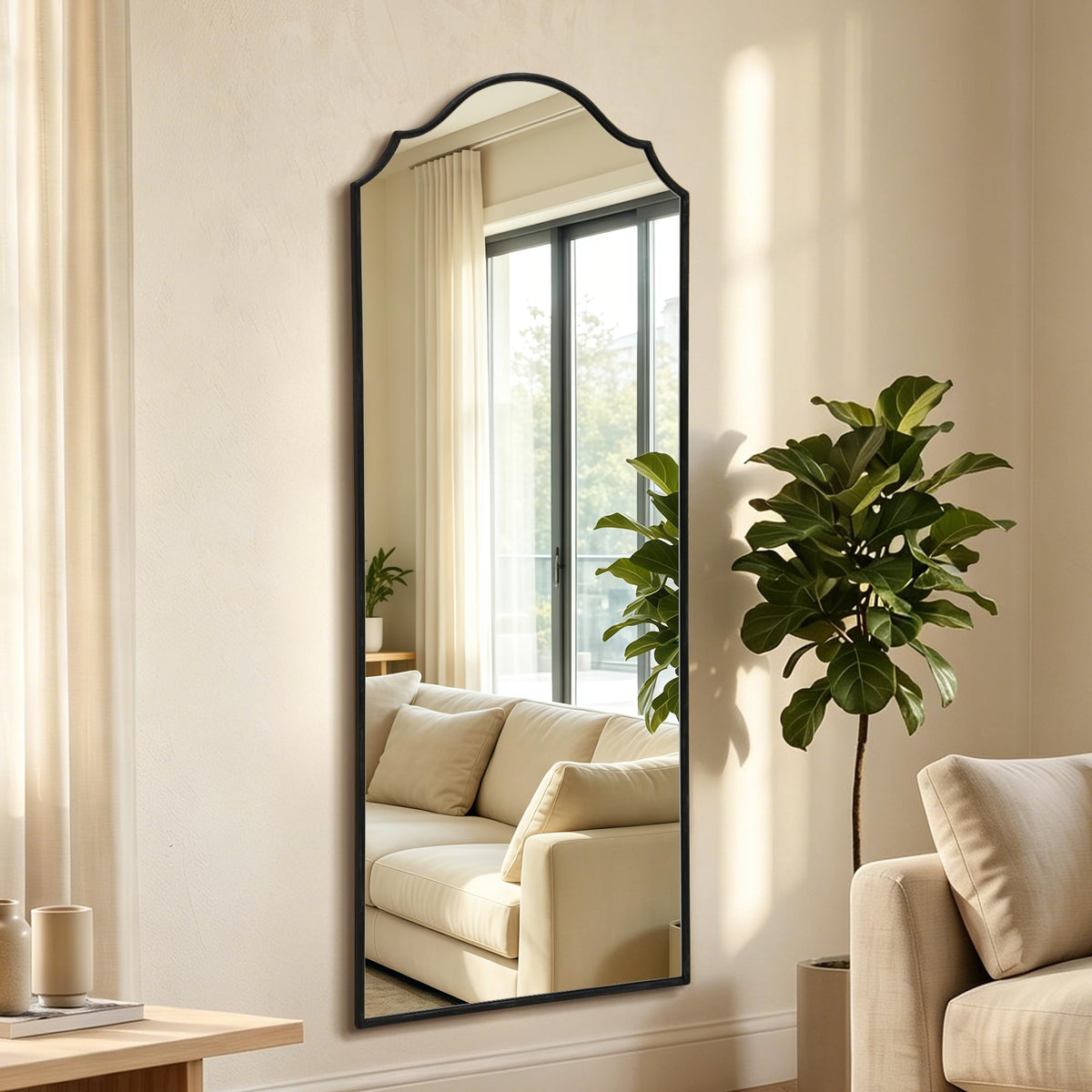 Besdomus Black Scalloped Wall Mirror: 40"x29" Large Wooden Bathroom Mirror