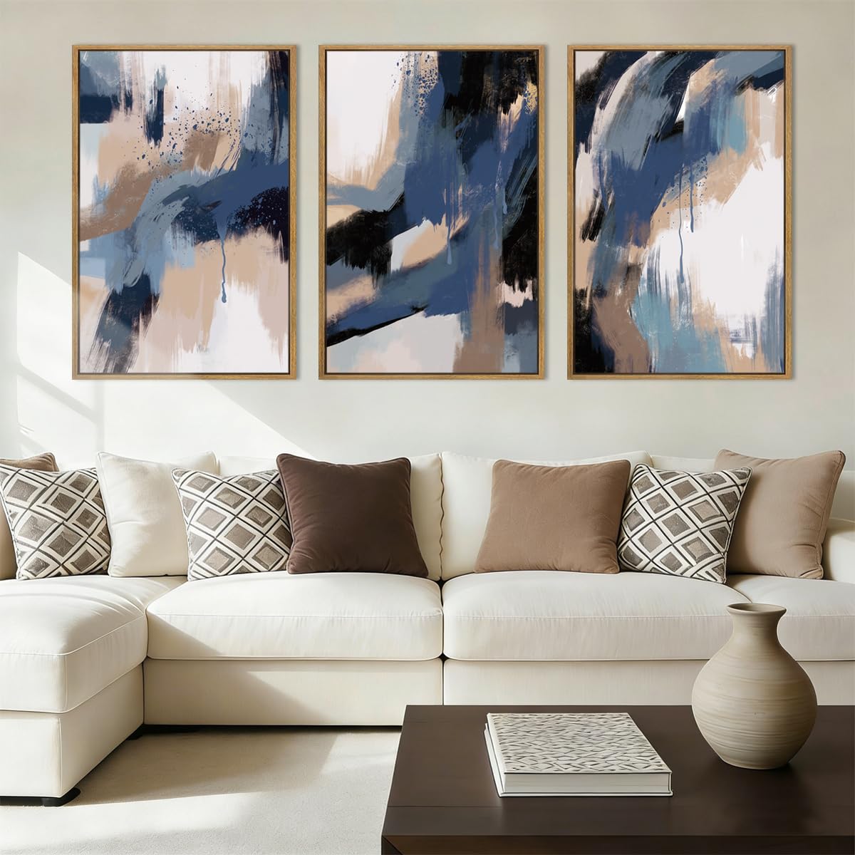 BINCUE Neutral Abstract Wall Art Beige Large Wall Decor Boho Mid Century Modern Artwork Art Print for Living Room Bedroom Office 24"x36" Set of 3 Gift