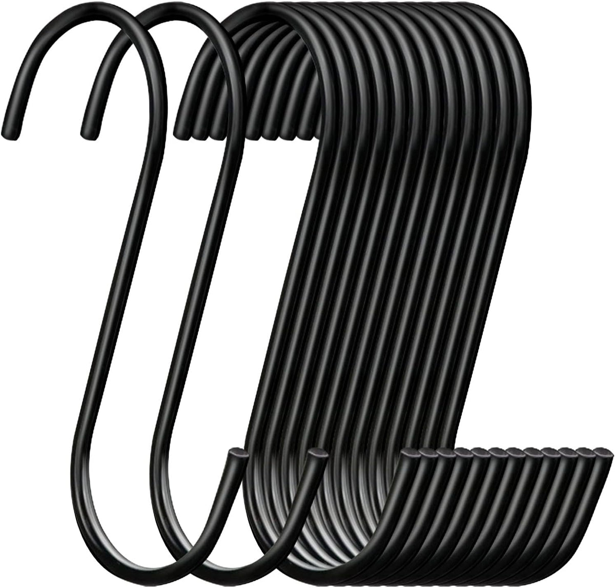 ESFUN 30 Pack 3.7 inch Length S Hooks Black Steel S Shaped Hooks for Hanging Jeans Pans Pots Plants Bags Towels Kitchen Closet Hooks Hanger, Fit the Rod Dia Less Than 1.2 inches